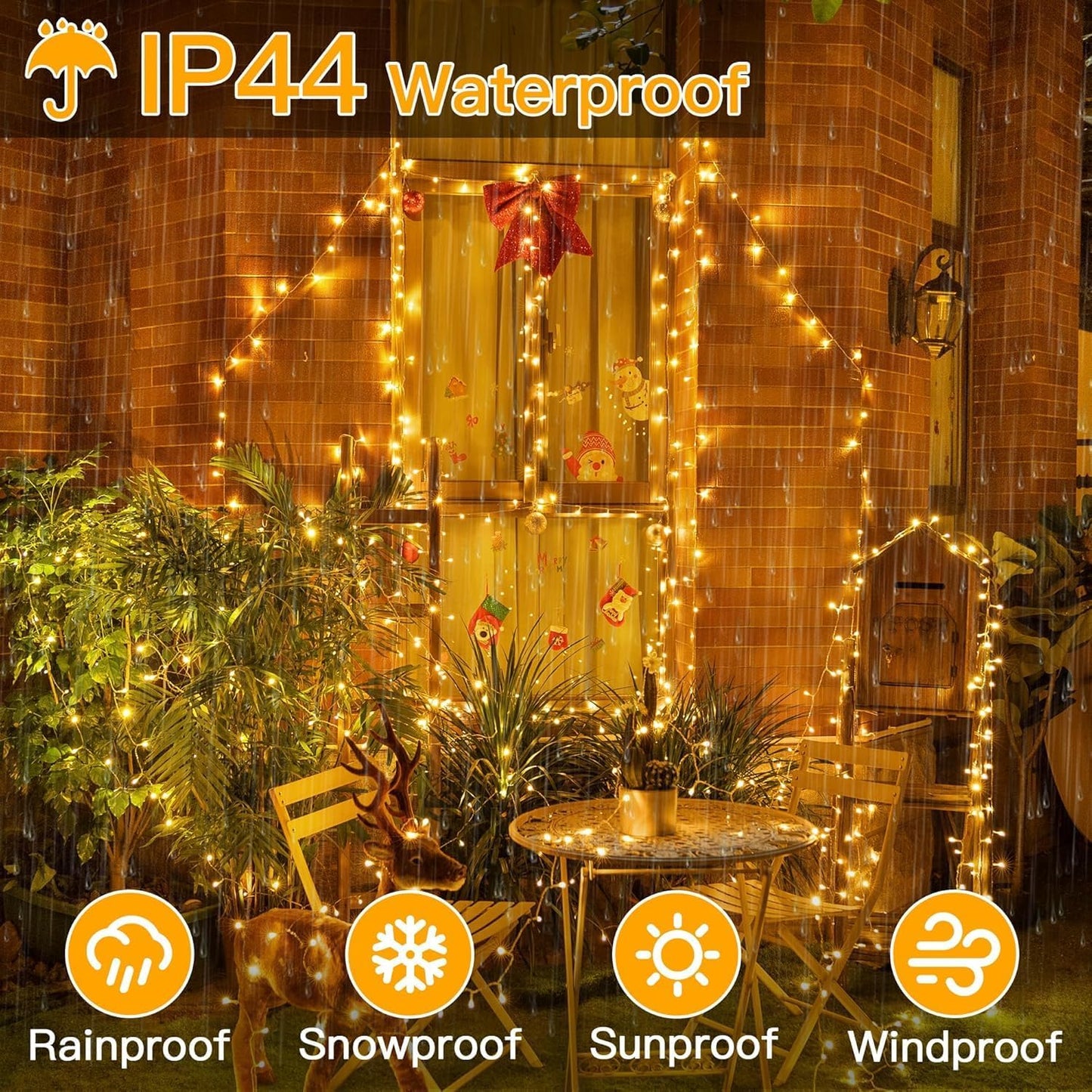 Ollny Christmas Lights Outdoor 400LED 131FT, Warm White Fairy Lights with Remote 3 Timer, Plug in 8 Modes String Lights for Bedroom Indoor Outside House Party Xmas Decorations