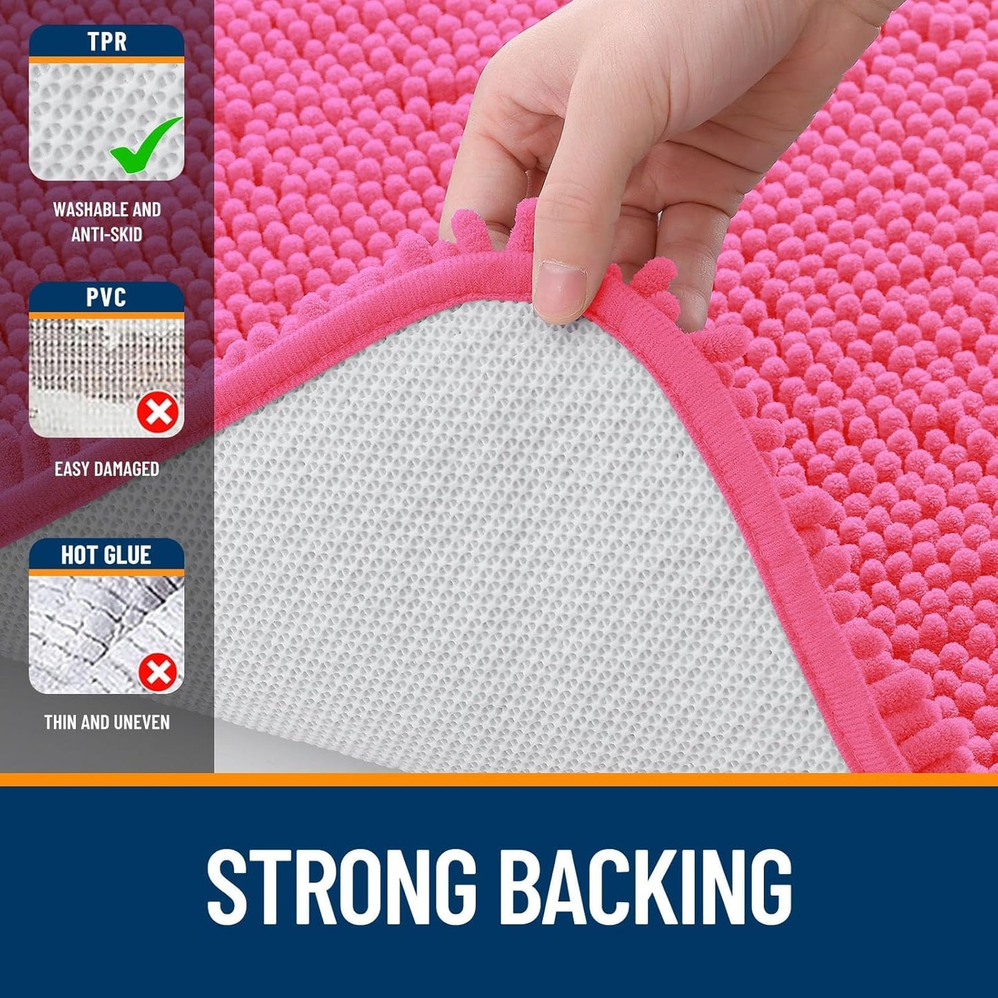 OLANLY Bathroom Rugs Sets 2 Piece, Soft Absorbent Chenille Bath Mats and U-Shaped Contour Toilet Mat Area Rug Set, Machine Washable Bath Carpet, Home Decor Accessories(30"x20"+24"x20", Hot Pink)