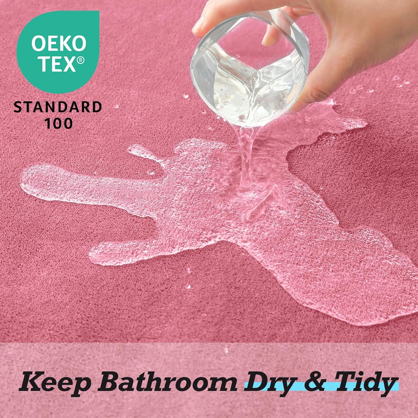 HUXMEYSON Bathroom Rugs Sets 3 Piece, Non-Slip & Quick Dry Bath Mat Set, Ultra Soft Velvet Bath Rugs for Bathroom, Toilet and Shower Floor, Pink