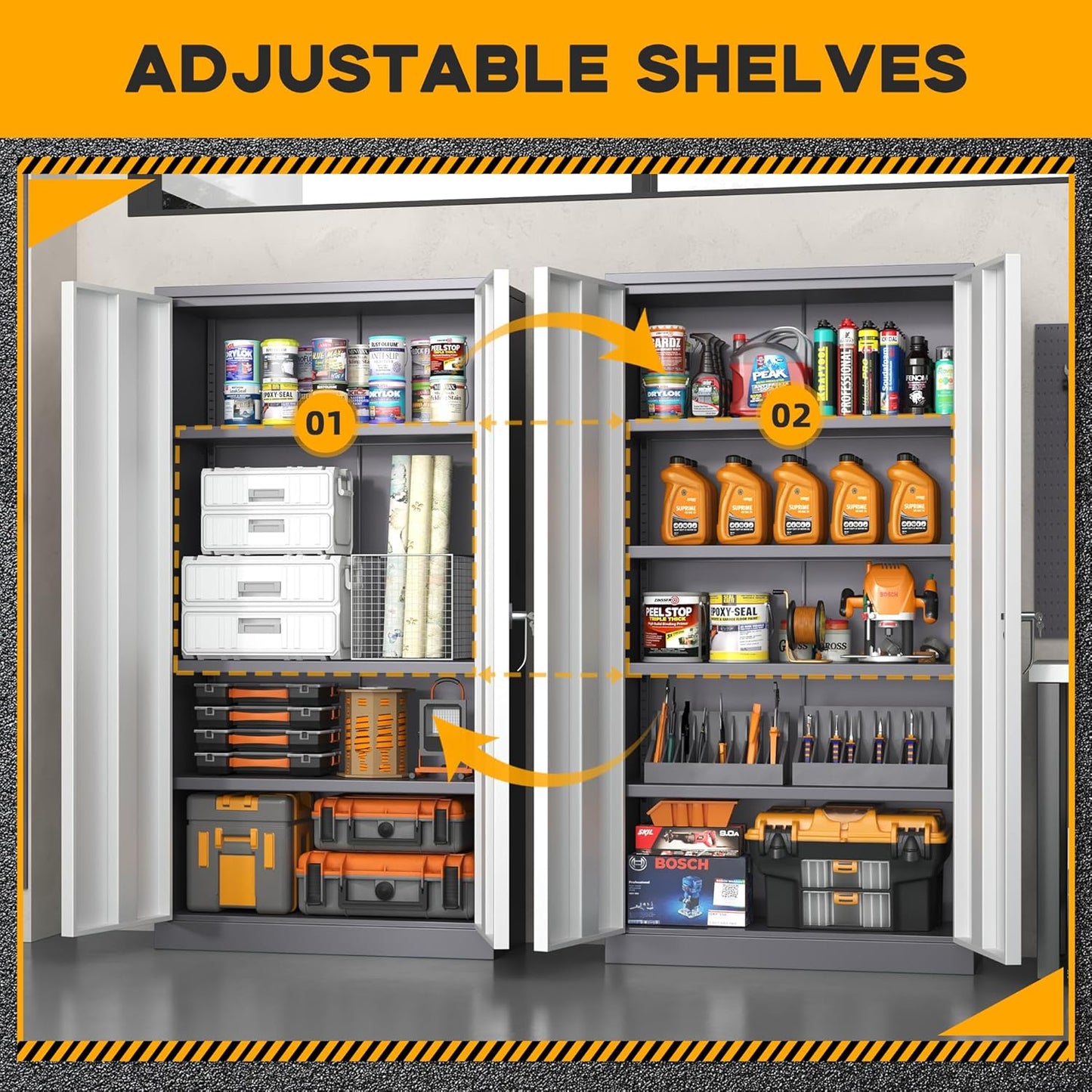 Greenvelly Metal Garage Storage Cabinet with 2 Doors and 4 Adjustable Shelves, 72”H Steel Lockable Storage Cabinet,Tall Metal Cabinet Locking File Cabinet for Office,Home, Garage, Gym, School