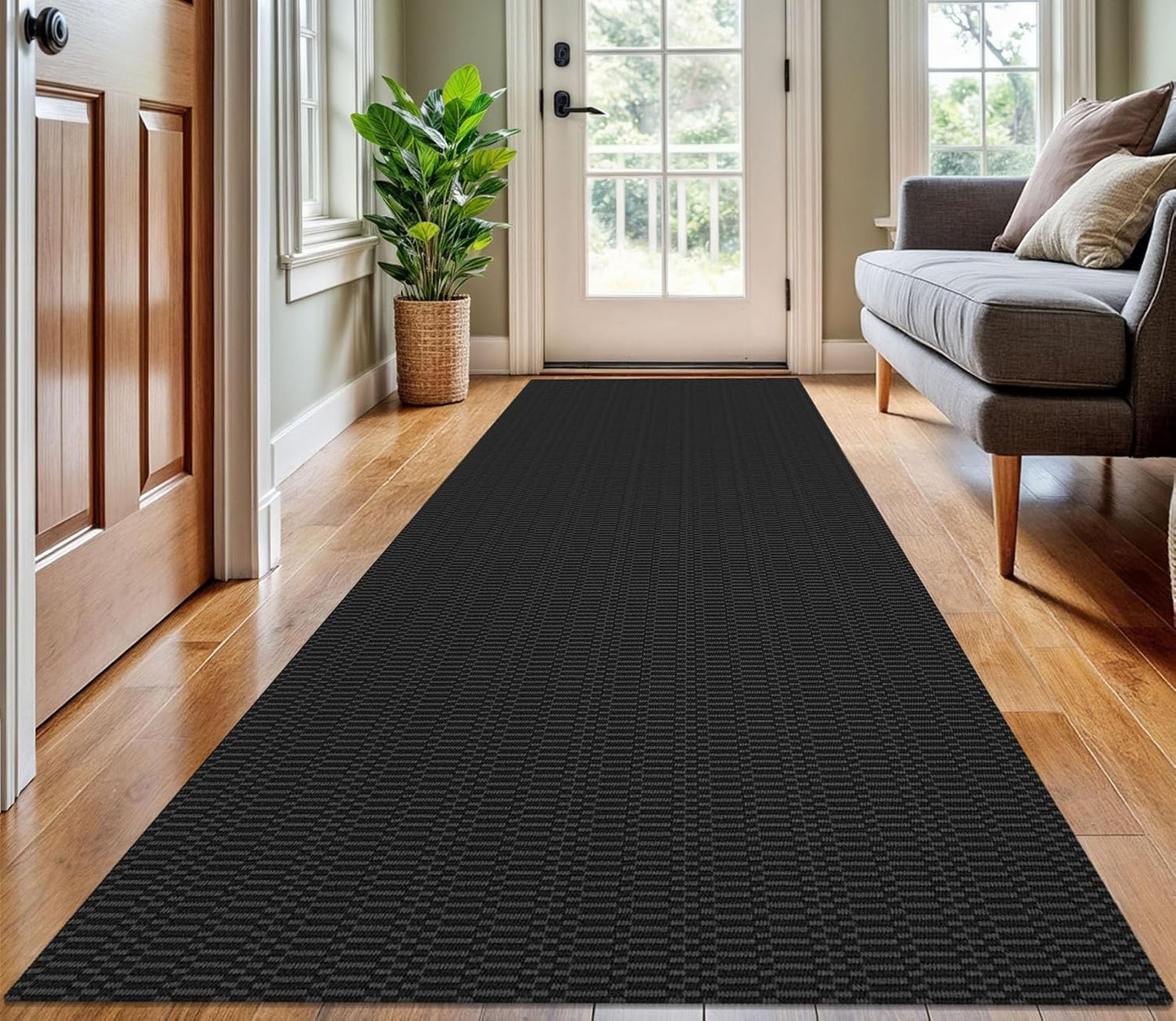 KOZYFLY Washable Runner Rug 3x10 ft Hallway Kitchen Runner Rugs with Rubber Backing Bobo Entryway Runner Indoor, Long Carpet Runners for Hall Kitchen Entryway, Black/Grey