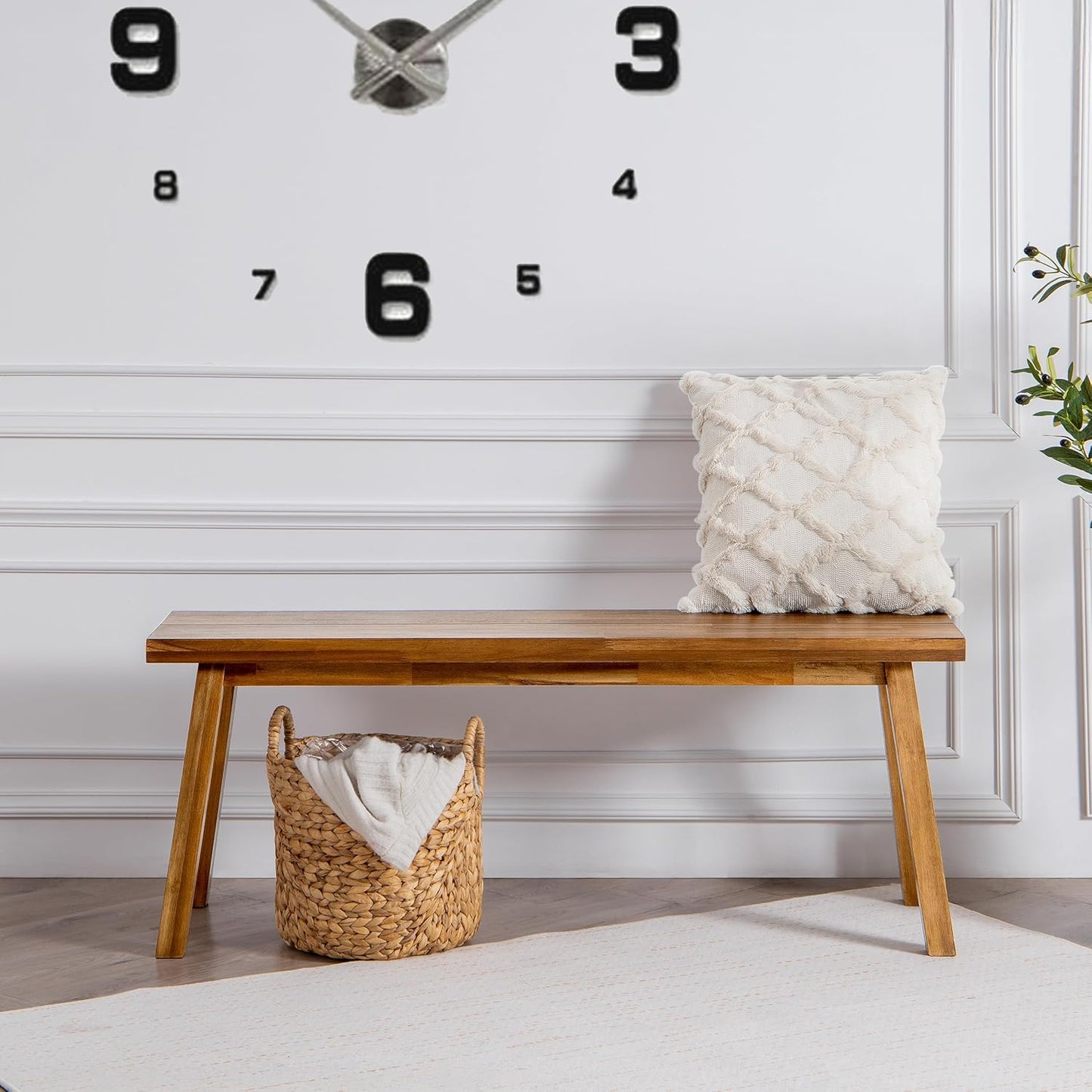 Solid Wood Bench - Minimalist Design, Acacia Wood Construction, Brown Color, Versatile for Entryway, Living Room, Bedroom & Outdoors, Easy Assembly & Weather-Resistant