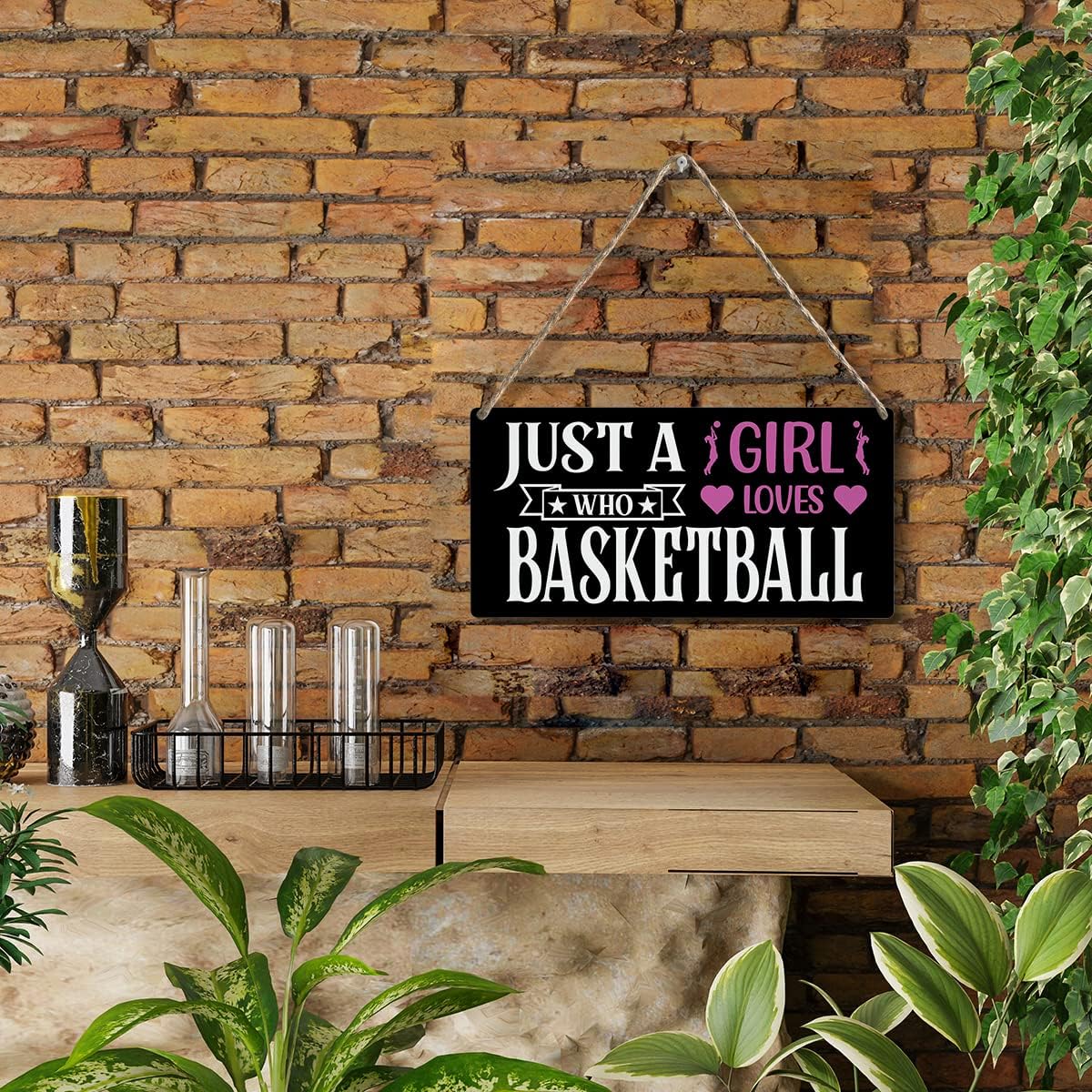 Funny Just a Girl Who Loves Basketball Wood Sign Rustic Basketball Lovers Wooden Hanging Plaque for Home Girl Bedroom Wall Art Decoration 6 x 12 Inches Present