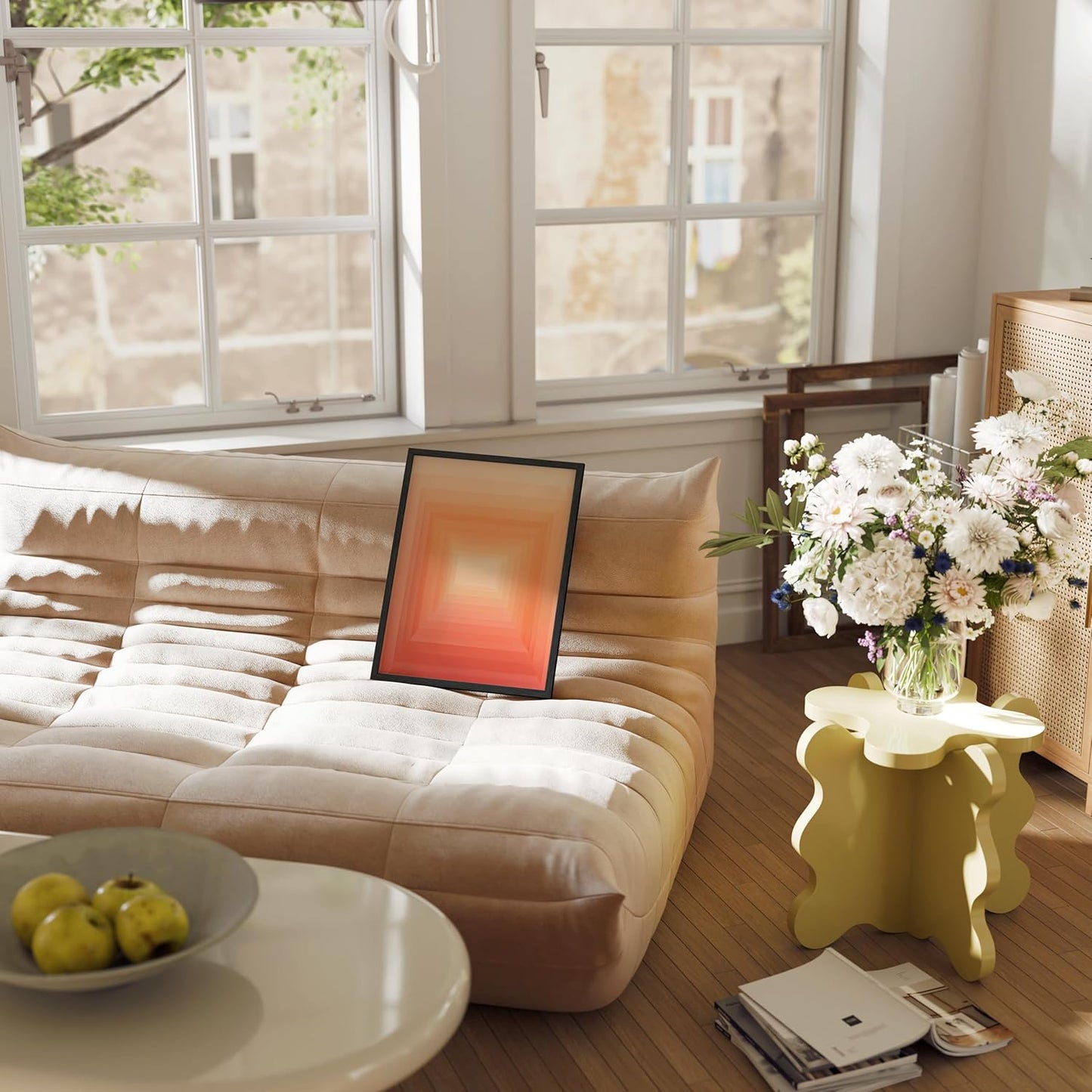 HAUS AND HUES Colorful Abstract Wall Art - Minimalist Retro Picture for Living Room Decor, Red and Pink Modern Wall Art Painting (Pink Geometric 2, Unframed, 12x16)