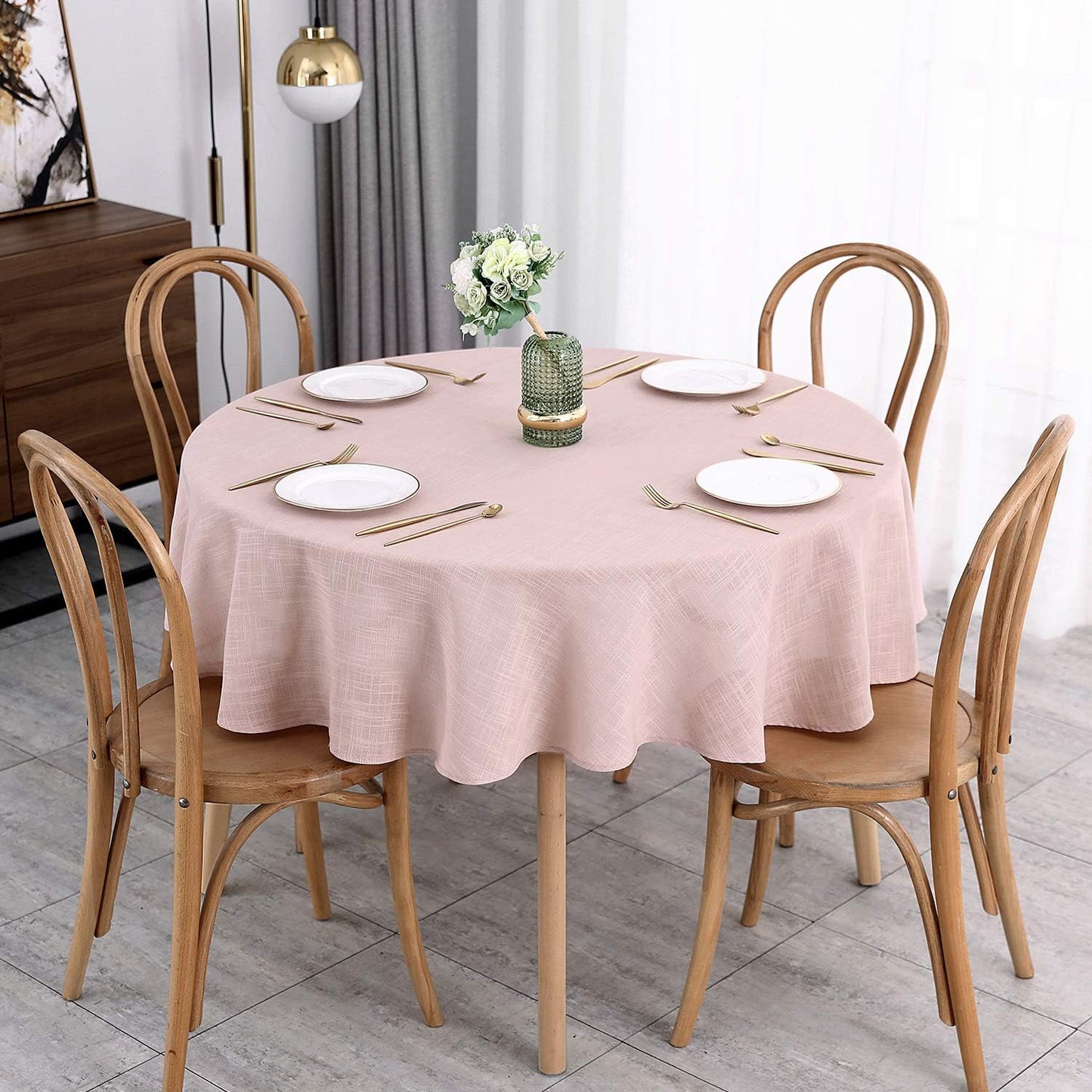 maxmill Lux Faux Linen Tablecloth with Slubby Yarn Textured Weaves Wrinkle Resistant Anti-Shrink Soft Table Cloth for Kitchen Dining Restaurant Tabletop for Event Holiday Dinner Round 70 Inch Blush