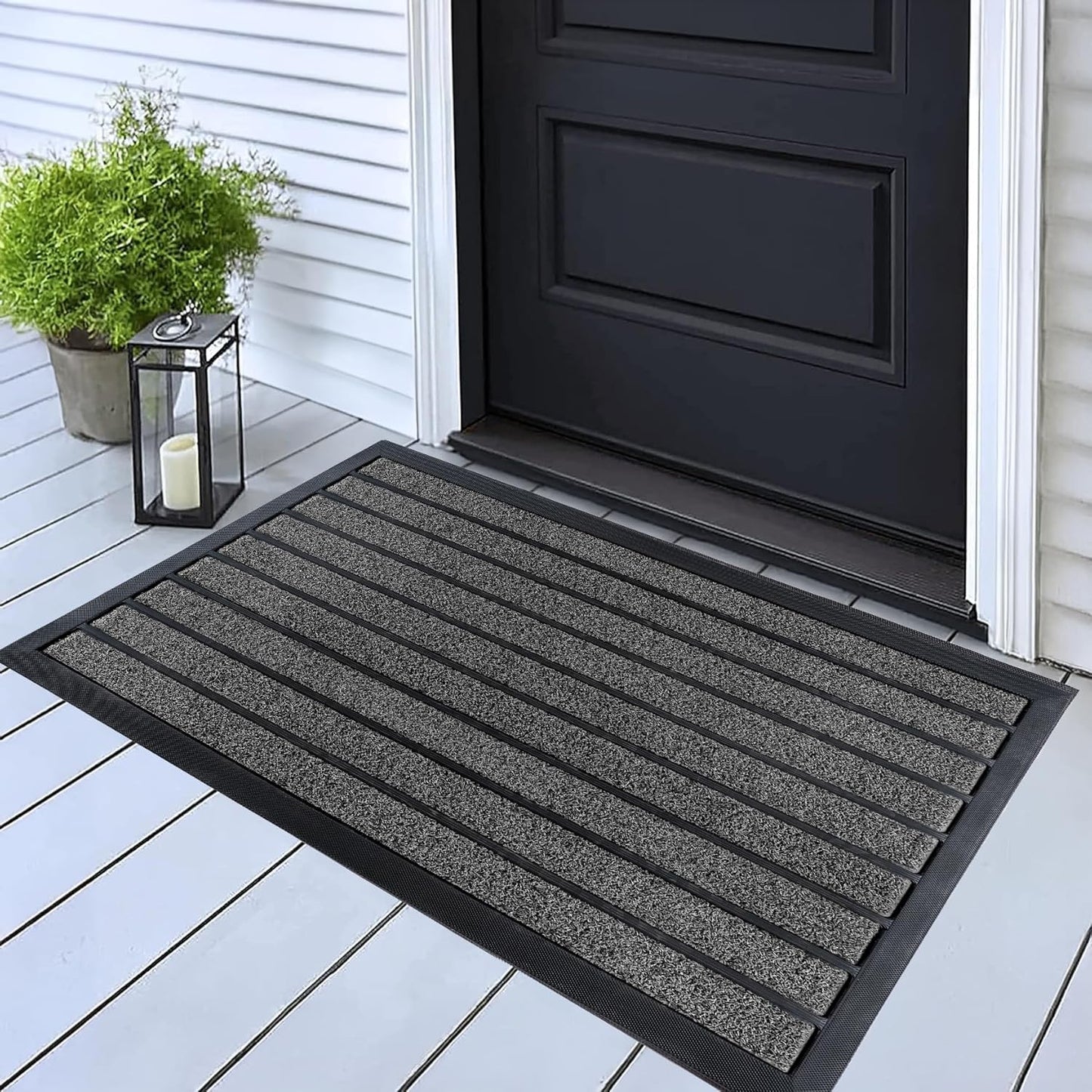 ubdyo Extra Durable Door Mat - Dirt Trapping Outdoor Welcome Mats - Non-Slip Outdoor Indoor Entrance - Low Profile Front Doormat (32" x 20", Bright Grey)