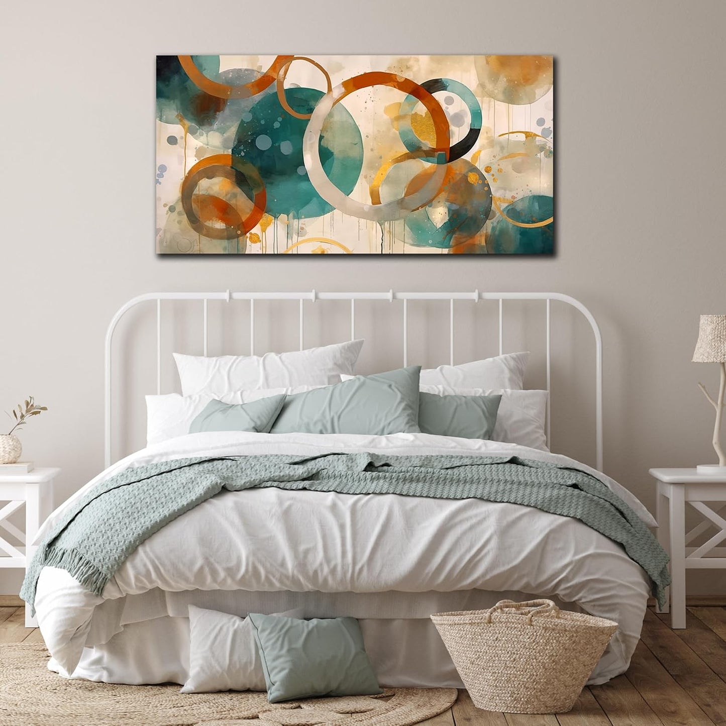 ENTANUB Abstract Wall Art for Living Room, Circle Canvas Wall Decor for Bedroom Decor, Geometric Print Paintings Artwork, Size 29 x 59 Inches