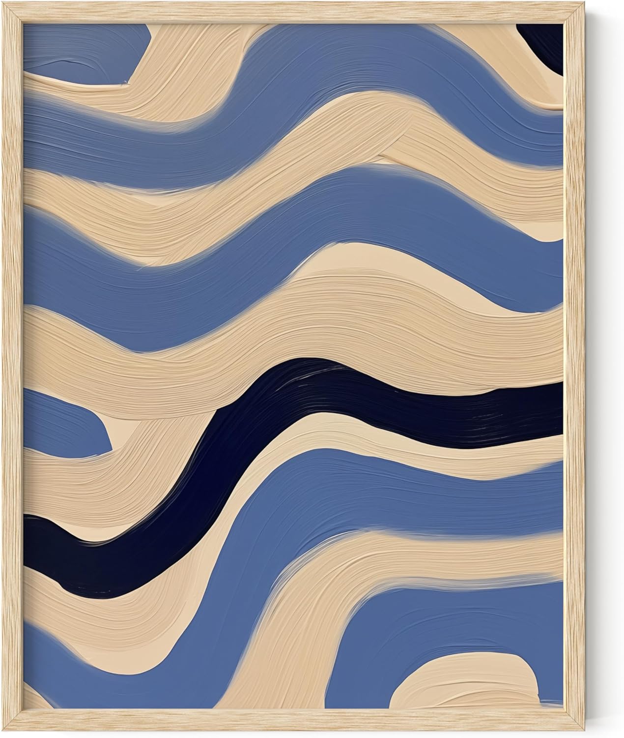 HAUS AND HUES Modern Abstract Wall Art - Blue and Green Living Room Art, Modern Artwork for Walls, Minimalist Picture for Living Room(Blue Abstract Pattern 4, Beige Frame, 11x14)