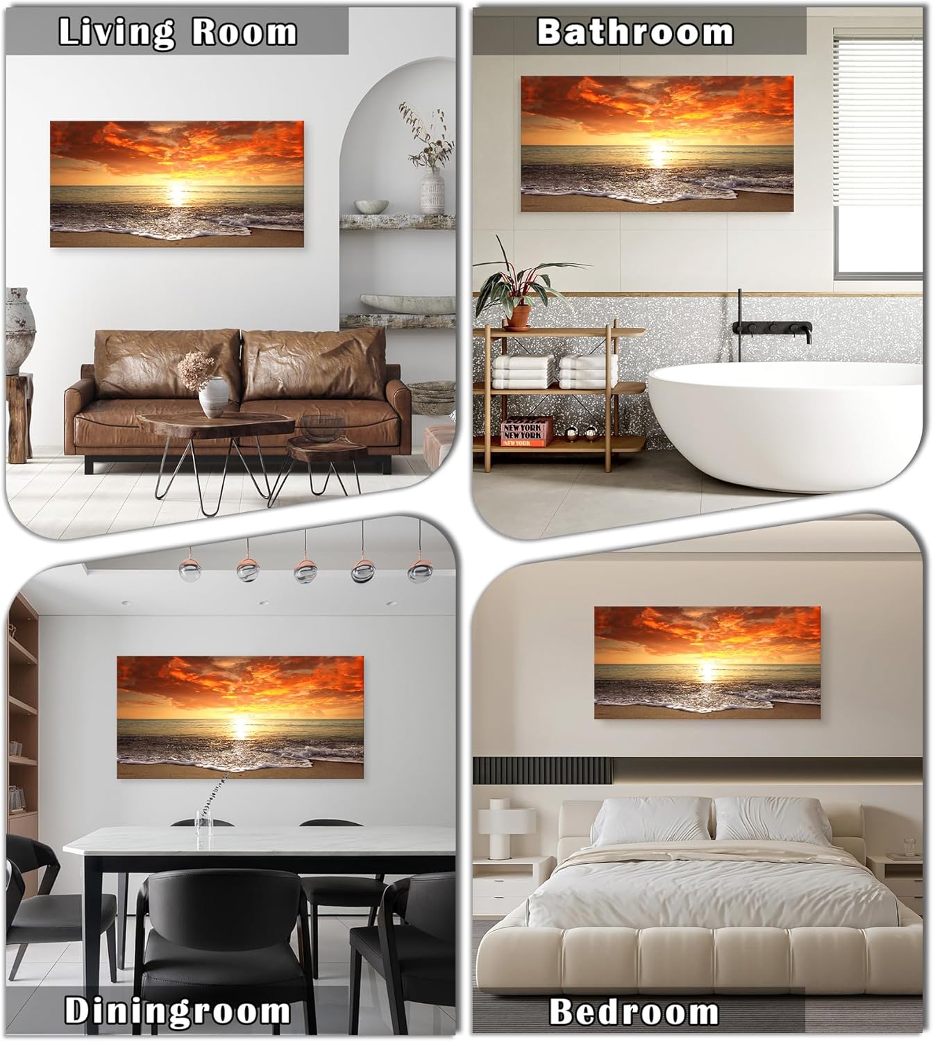 Baisuart-S0198 Canvas Prints Wall Art Sunset Ocean Beach Pictures Photo Paintings for Living Room Bedroom Home Decorations Modern Stretched and Framed Seascape Waves Landscape Giclee Artwork