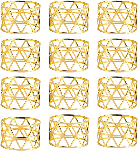 12 Pcs Gold Napkin Rings - Set of 12 Metal Napkin Ring Holders for Party Table Settings