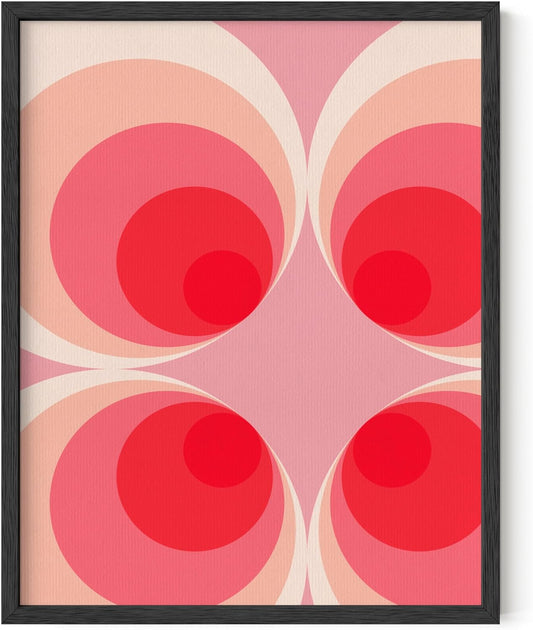 HAUS AND HUES Colorful Abstract Wall Art - Minimalist Retro Picture for Living Room Decor, Red and Pink Modern Wall Art Painting (Pink Mod, Black Frame, 11x14)