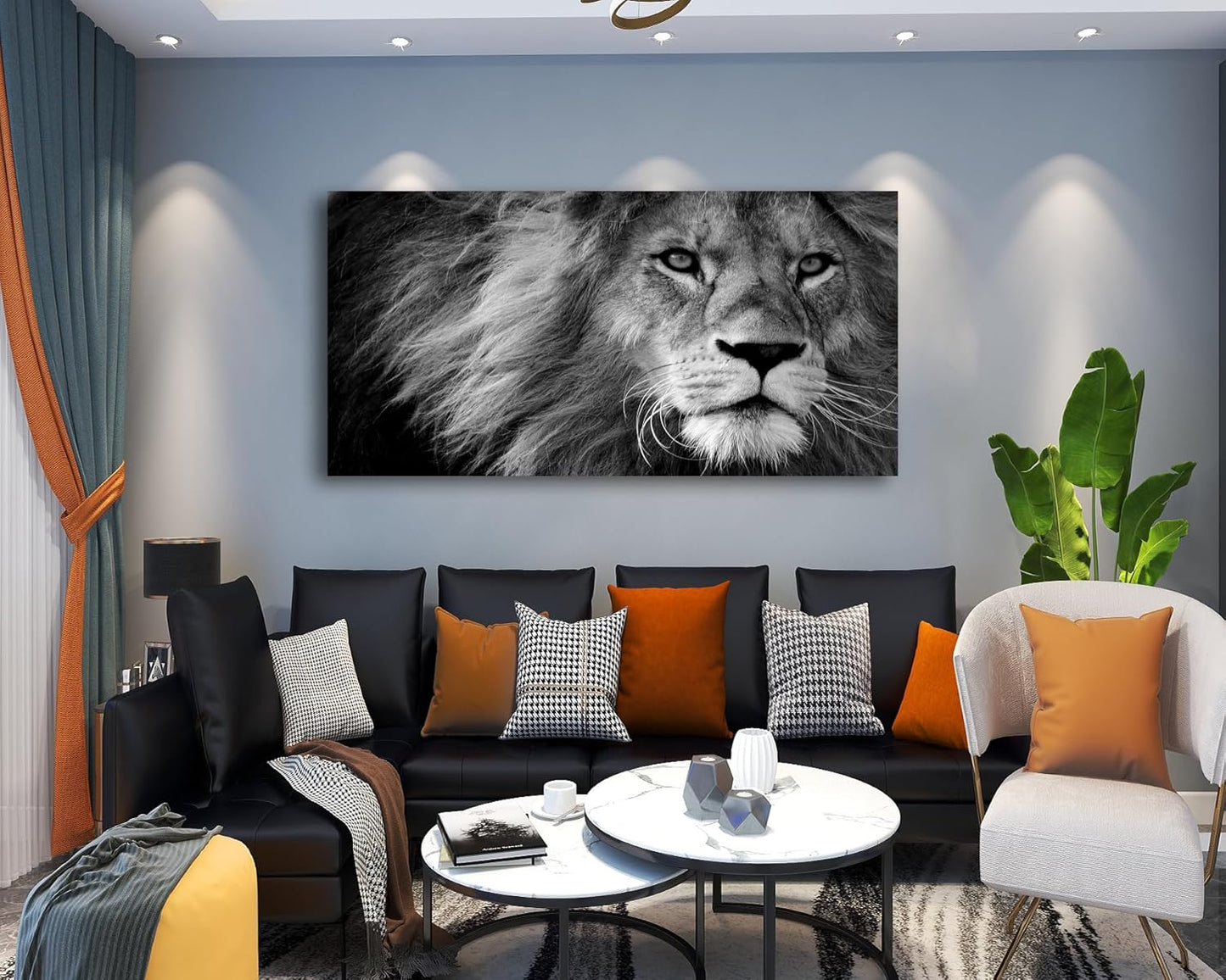 Baisuart-D0162 Canvas Prints Wall Art Grey lion Stretched Canvas Wooden Framed for living Room Bedroom and Office