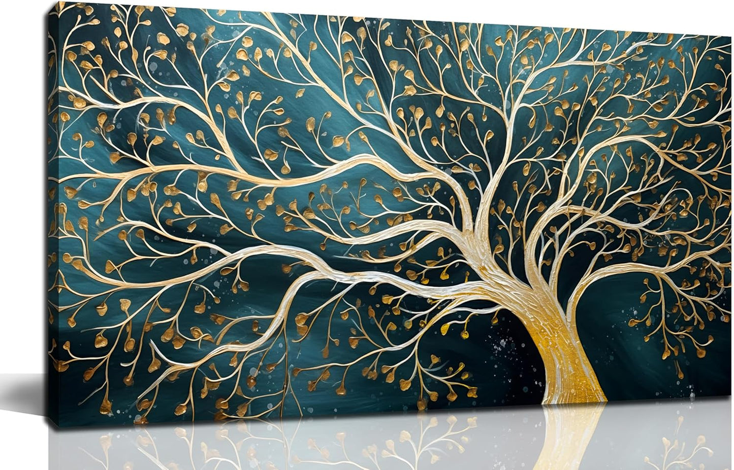 ENTANUB Tree Wall Art for Living Room, Abstract Canvas Wall Decor for Bedroom, Gold and Green Picture Print Artwork, Size 40 x 20 Inches