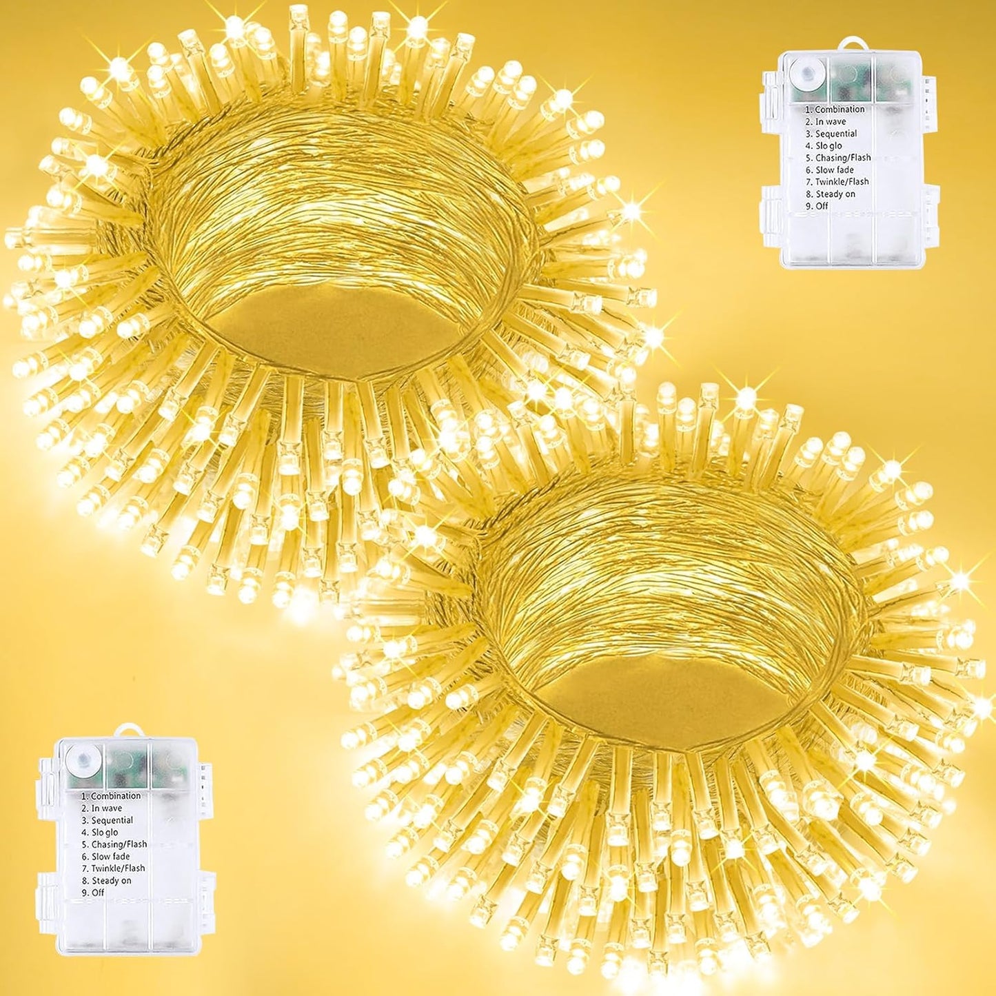 2 Pack Christmas String Lights Battery Operated with Timer, 66FT 200 LED Waterproof Twinkle Lights, 8 Modes Fairy Light for Indoor and Outdoor Bedroom Garland Tree Christmas Decorations (Warm White)