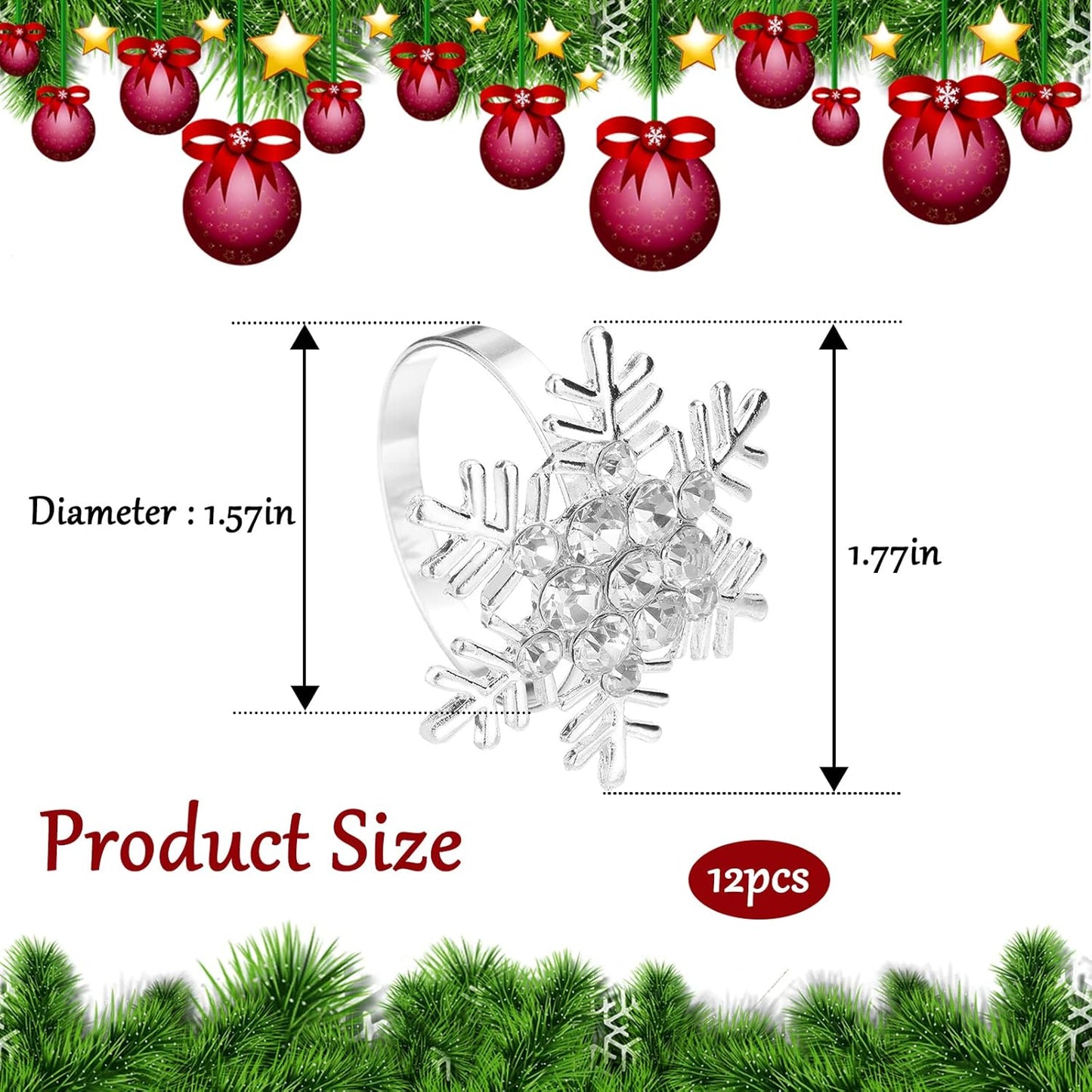 Legigo Set of 8 Christmas Snowflake Napkin Rings Holder- Diamond Snow Xmas Napkin Ring Holders for Cloth Napkins, Christmas Holiday Party Dinner Table Decoration