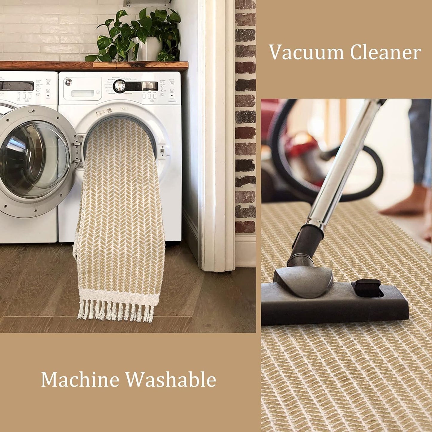 Lahome Boho Kitchen Runner, 2x4.3 Bathroom Runner Rug Lightweight Entryway Rugs Woven Cotton Throw Mat with Tassels, Farmhouse Non Shedding Washable Rug Low Pile Runners for Bedroom Doorway, Khaki