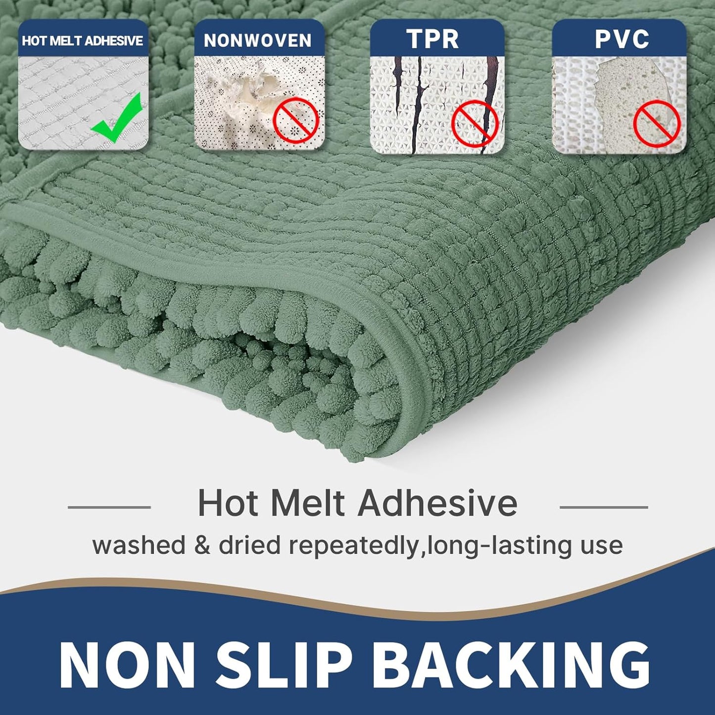 Yimobra Bathroom Rugs Sets 2 Piece - Quick Dry Extra Thick Luxury Chenille Bath Mat, Non Slip Super Absorbent for Tub Shower Sink, Machine Washable Shaggy Floor Mat, 32"x20"+24"x20" Inch, Green