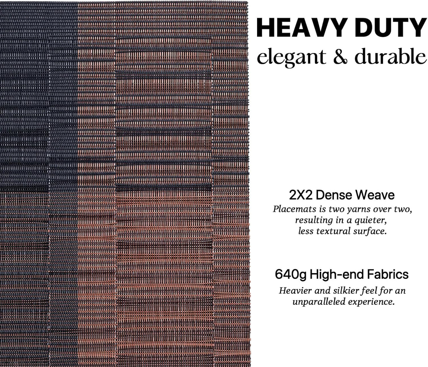 LEXMORE Placemats Set of 6 Vinyl/Plastic Woven Place Mats for Kitchen Table Indoor/Outdoor Washable Placemat Wipeable Dining Table Mats(Ombre Brown Black)