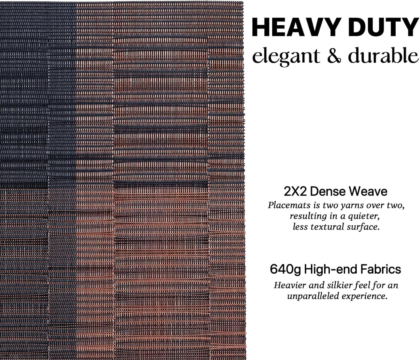 LEXMORE Placemats Set of 4 Vinyl/Plastic Woven Place Mats for Kitchen Table Indoor/Outdoor Washable Placemat Wipeable Dining Table Mats(Ombre Brown Black)