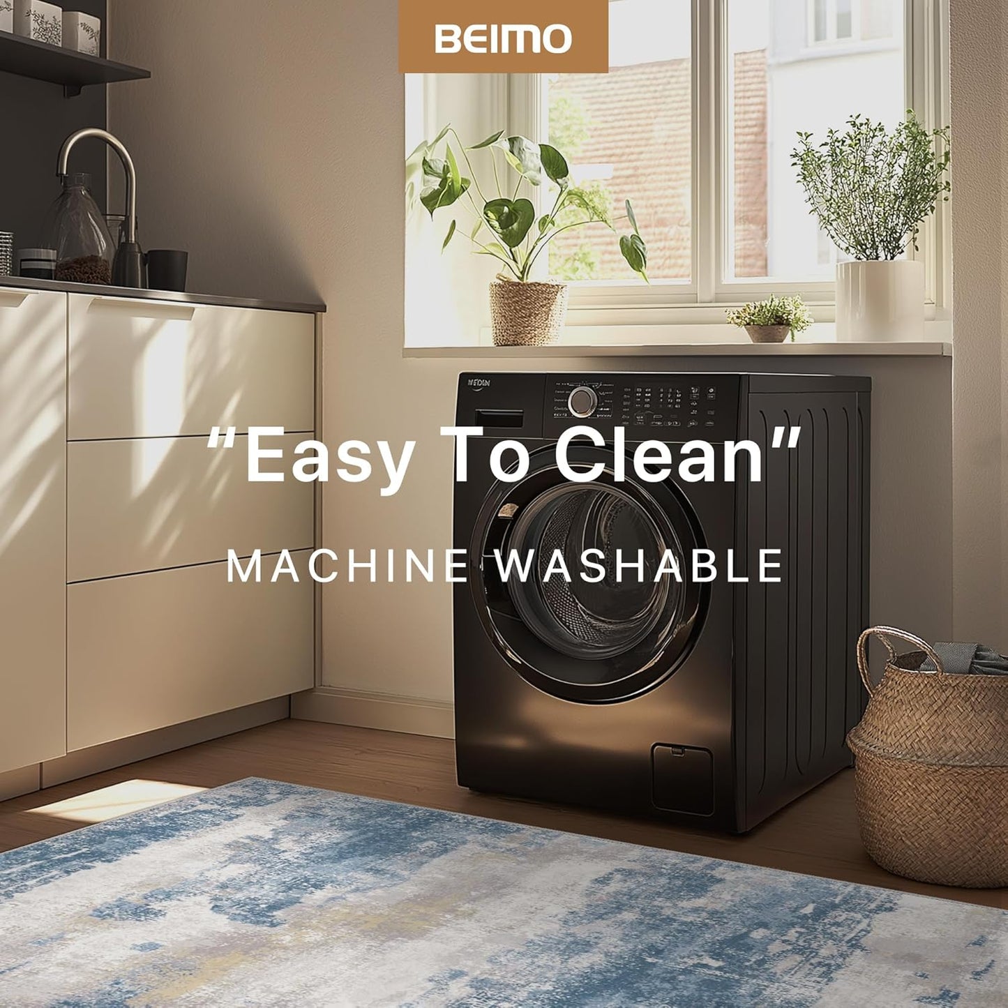 1.5'x2.5' Rugs for Entryway Entrance Kitchen Bathroom, Machine Washable Modern Abstract Soft Area Rug, Low Pile Indoor Floor Carpet with Non Slip Backing, Blue Cream