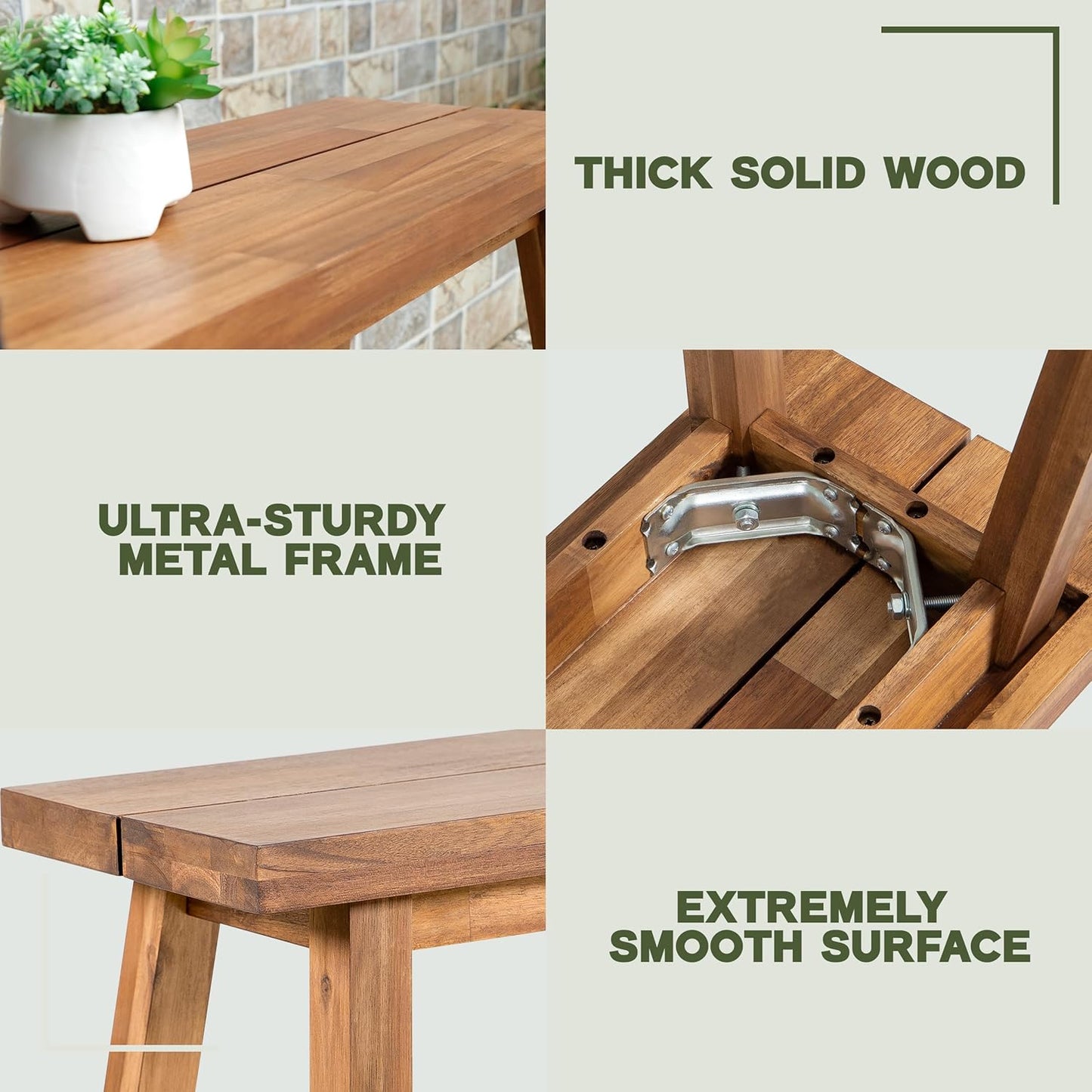 Solid Wood Bench - Minimalist Design, Acacia Wood Construction, Brown Color, Versatile for Entryway, Living Room, Bedroom & Outdoors, Easy Assembly & Weather-Resistant