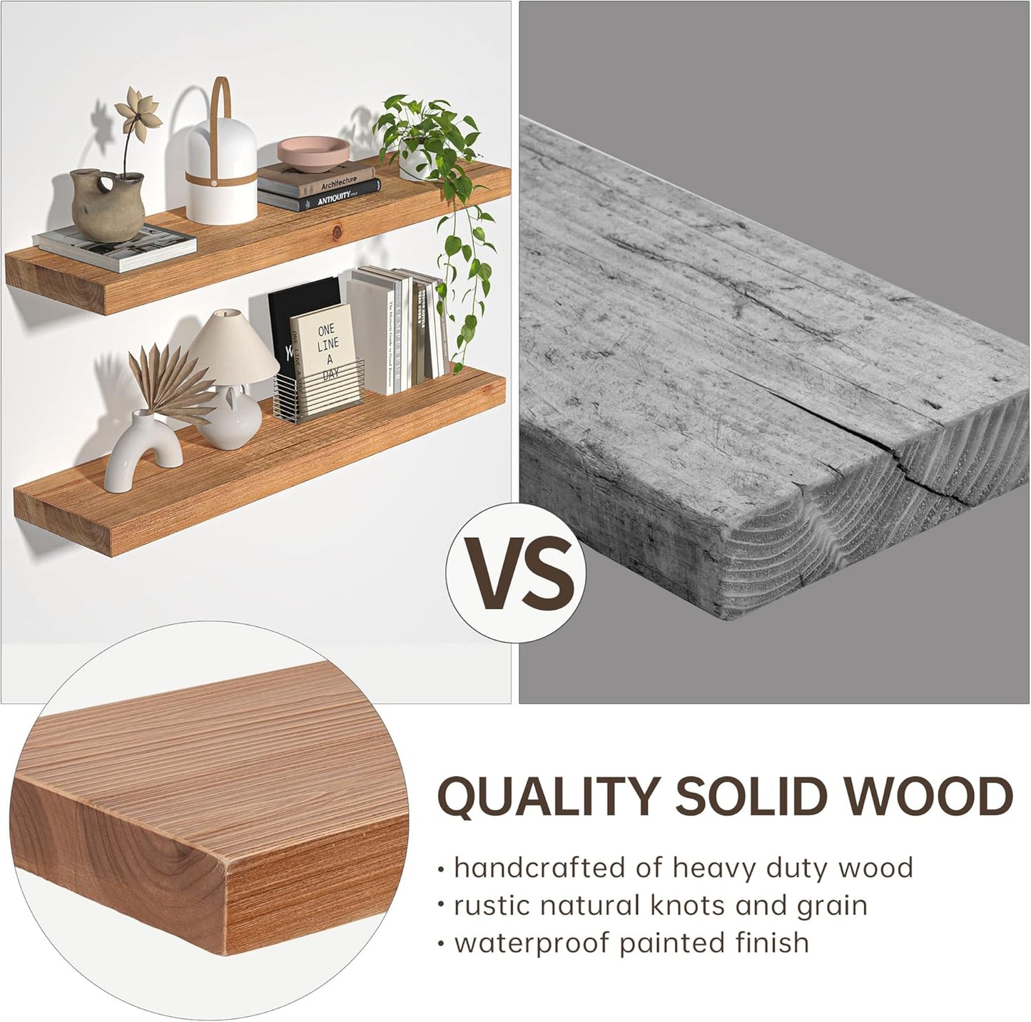 Floating Shelves for Wall, USA-Sourced Fir Wood 48 Inch Wall Shelves Set of 1, Natural Rustic Solid Wooden Floating Shelves Wall Mounted, Nursery Book Storage Shelf, Display Shelf for Bathroom