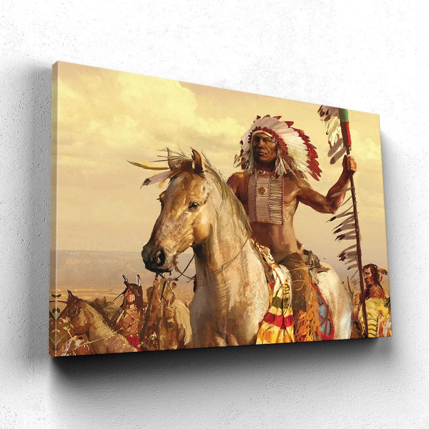 Indian Wall Decor - Native American Art Painting for Home Office (28''Hx40''W)