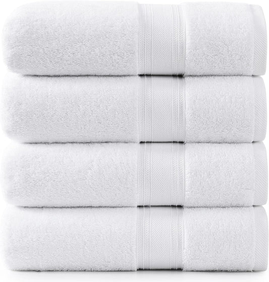 LANE LINEN 100% Cotton 4 Pack Bath Towels (30"x60") - Zero Twist, Cotton - Large Towels for Bathroom - Quick Drying, Highly Soft & Absorbent Shower Towel Set - Hotel & Spa Quality - White Towel Set