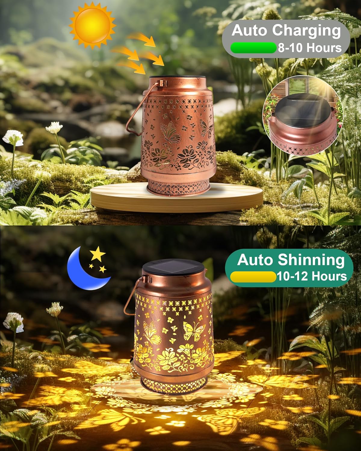 Butterfly Solar Lanterns Outdoor Waterproof, Garden Decor Birthday Gifts for Women Mom Grandma Sister, Metal Hanging Solar Lights Outside Decorative for Yard Patio Backyard Deck Porch Decorations