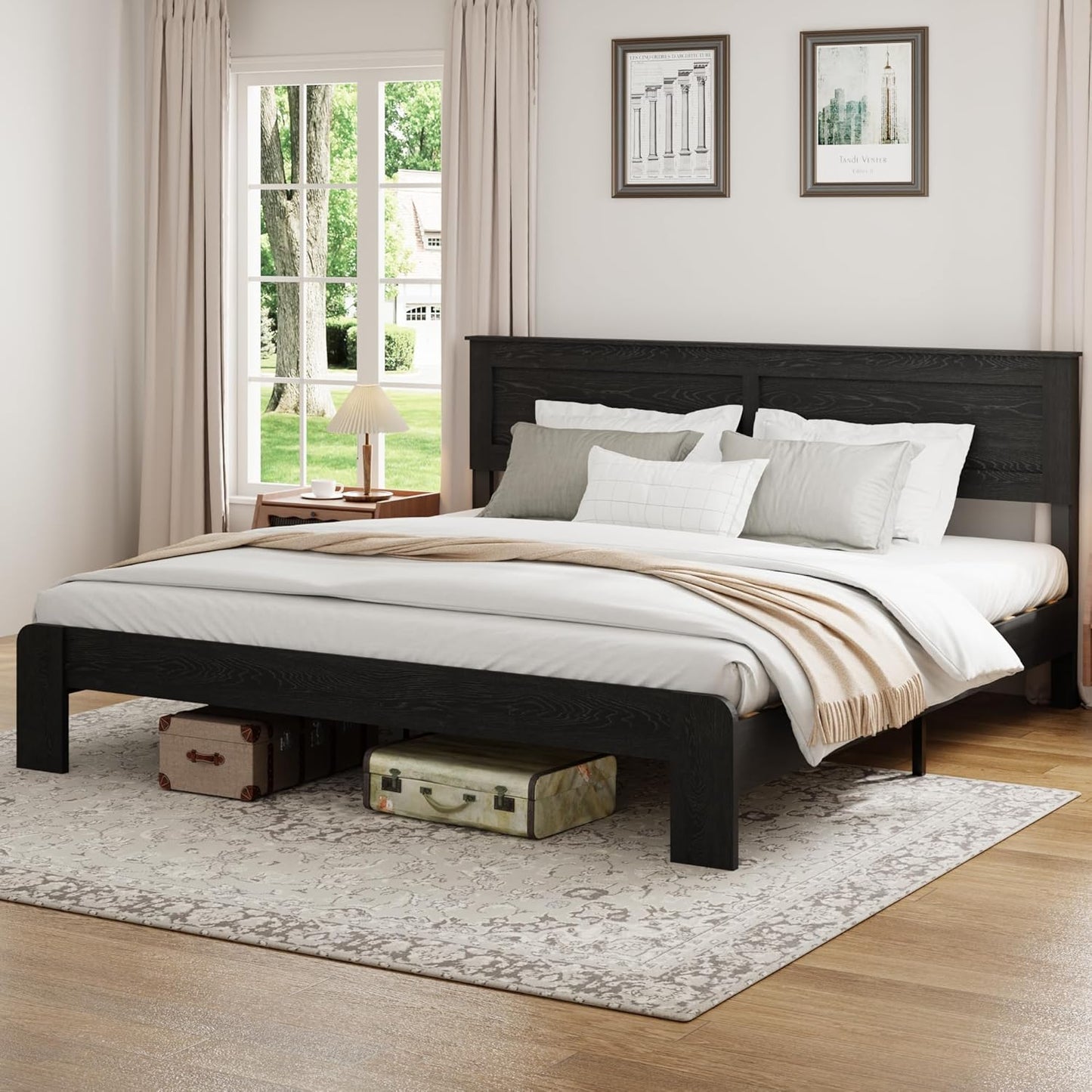 Wood Platform Bed Frame, King Bed Frame with Headboard and Wood Slat Support, Noise-Free,Easy Assembly, No Box Spring Needed,Black