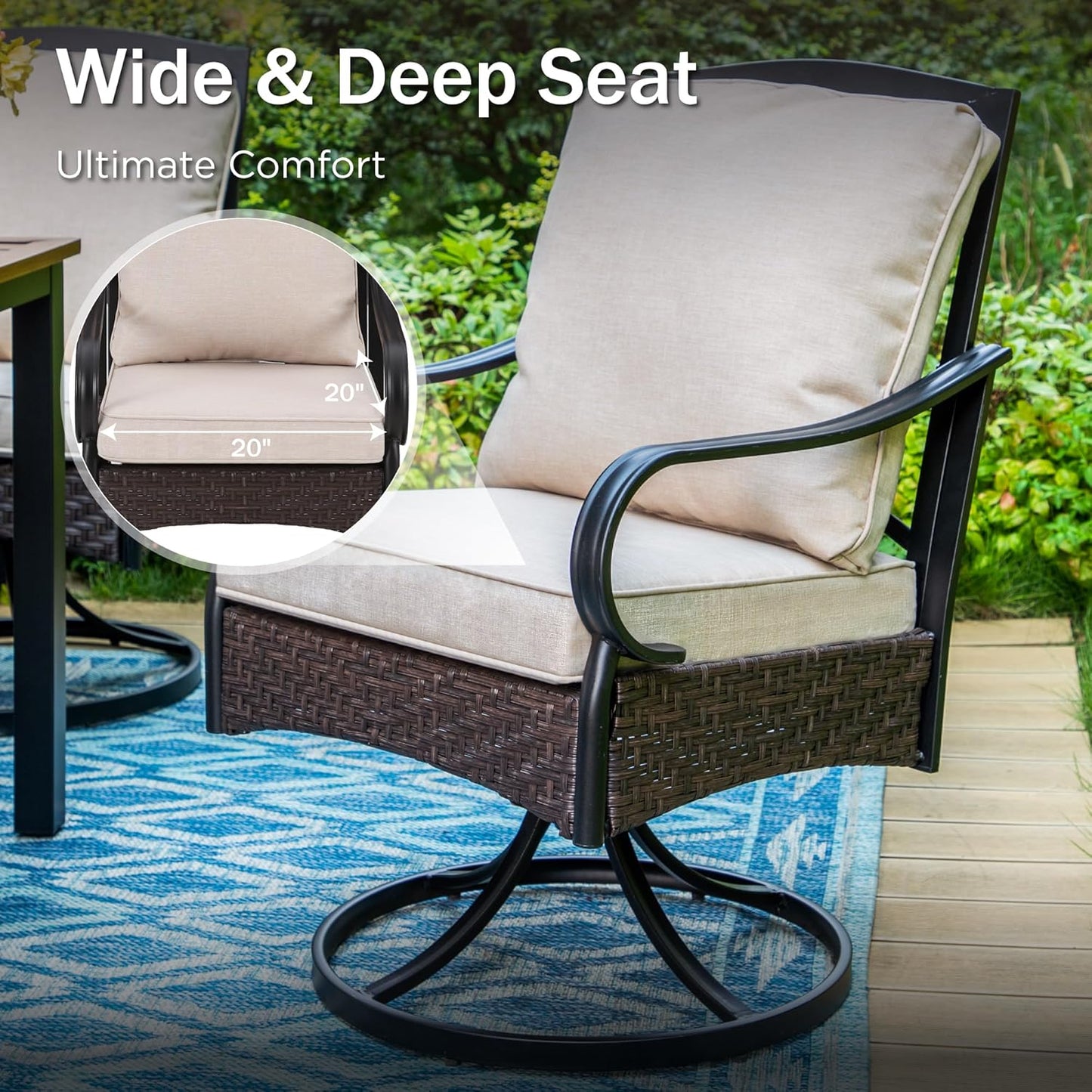 PHI VILLA Outdoor Dining Set for 6, All-Weather Patio Table and Chairs Set with Umbrella for 6, Heavy Duty Rectangle Patio Table Set for Deck, 6 Extra Large Outdoor Swivel Chairs with Thick Cushions