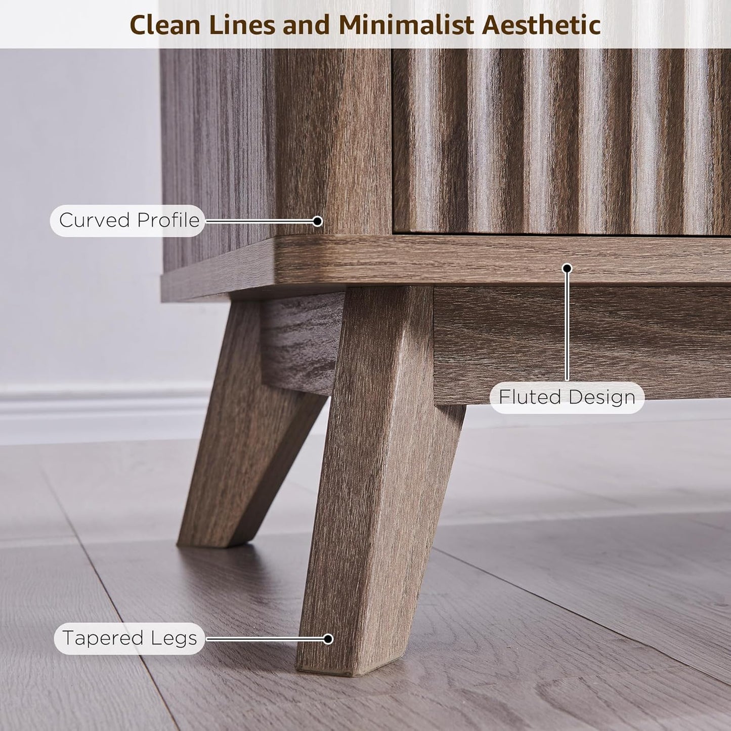 OKD 70" Mid Century Modern Fluted TV Stand, Entertainment Center, Sideboard, Media Console for Living Room with 2 Soft Close Door/Adjustable Shelves (Alder Grey)