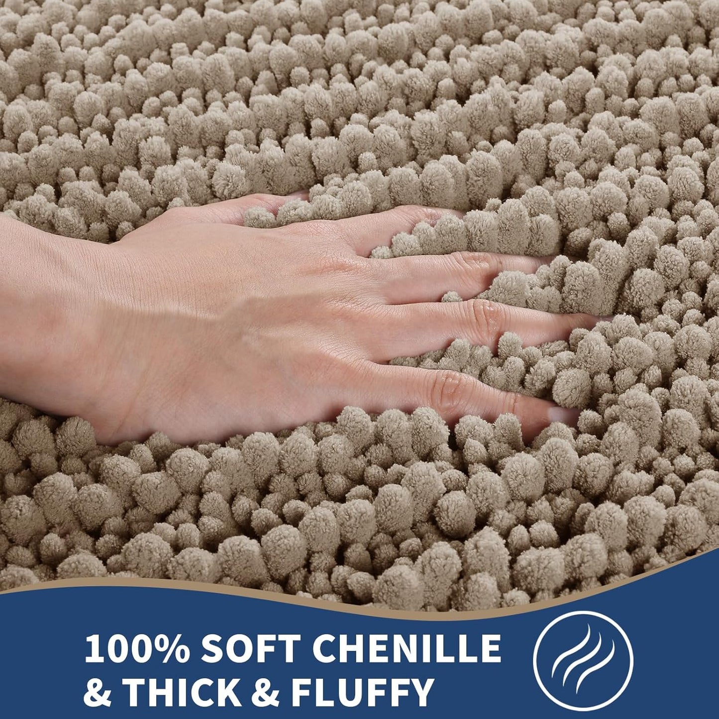 Yimobra Bathroom Rugs Sets 2 Piece - Quick Dry Extra Thick Luxury Chenille Bath Mat, Non Slip Super Absorbent for Tub Shower Sink, Machine Washable Shaggy Floor Mat, 32"x20"+24"x17" Inch, Pale Khaki