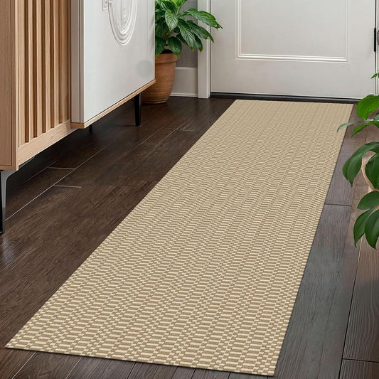 KOZYFLY Washable Runner Rug 2x5 Ft Runners for Hallways Rubber Backed Throw Rug, Braided Cotton Entryway Runner Indoor, Carpet Runners for Hallway Kitchen Entryway Bedroom, Sand/Ivory