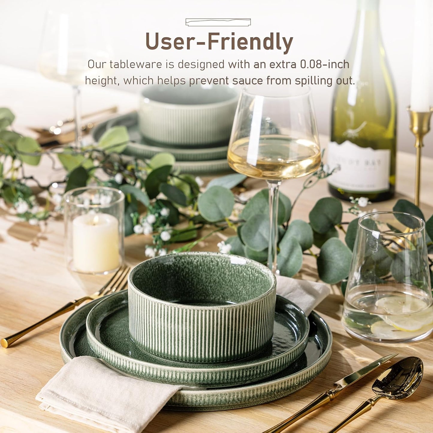 GBHOME Stoneware Dinnerware Sets for 6,Round Reactive Glaze Ceramic Plates and Bowls Set,Highly Scratch Resistant| Dishwasher & Microwave Safe Dishes Set,Service for 6(18Pcs)