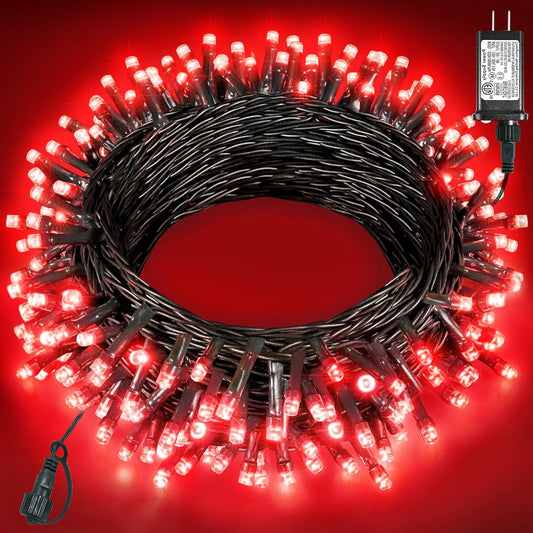 Christmas Lights Outdoor 40Ft 120 LED, Green Wire Christmas Tree Lights for Indoor Waterproof, 8 Modes & Timer, Connectable String Light for Bedroom Yard Party Wedding Decorations, Red