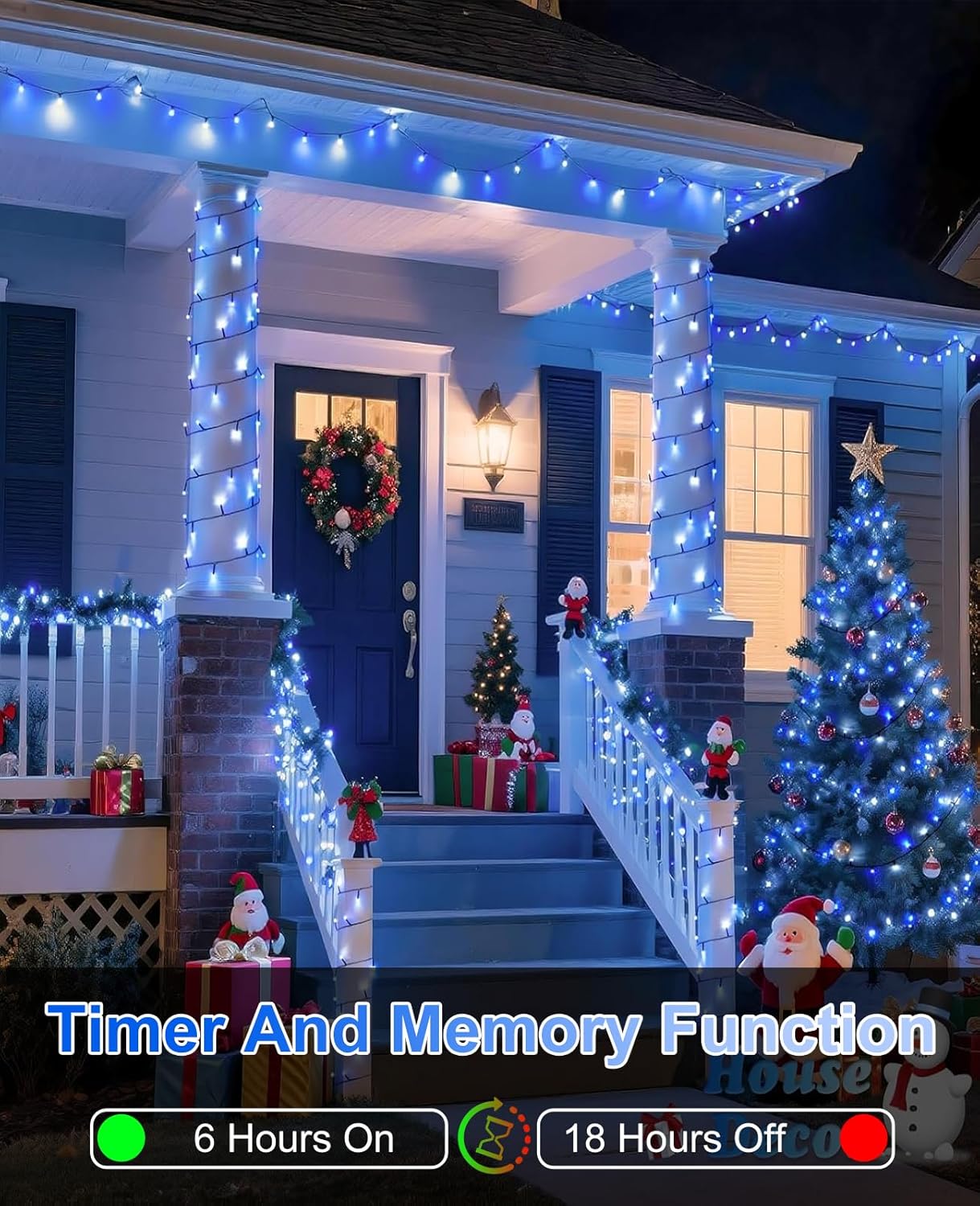 Christmas Lights Outdoor 40FT 120 LED, Green Wire Christmas Tree Lights Waterproof, 8 Modes & Timer, Connectable String Light for Indoor Garden Yard Party Wedding Decorations, Blue White