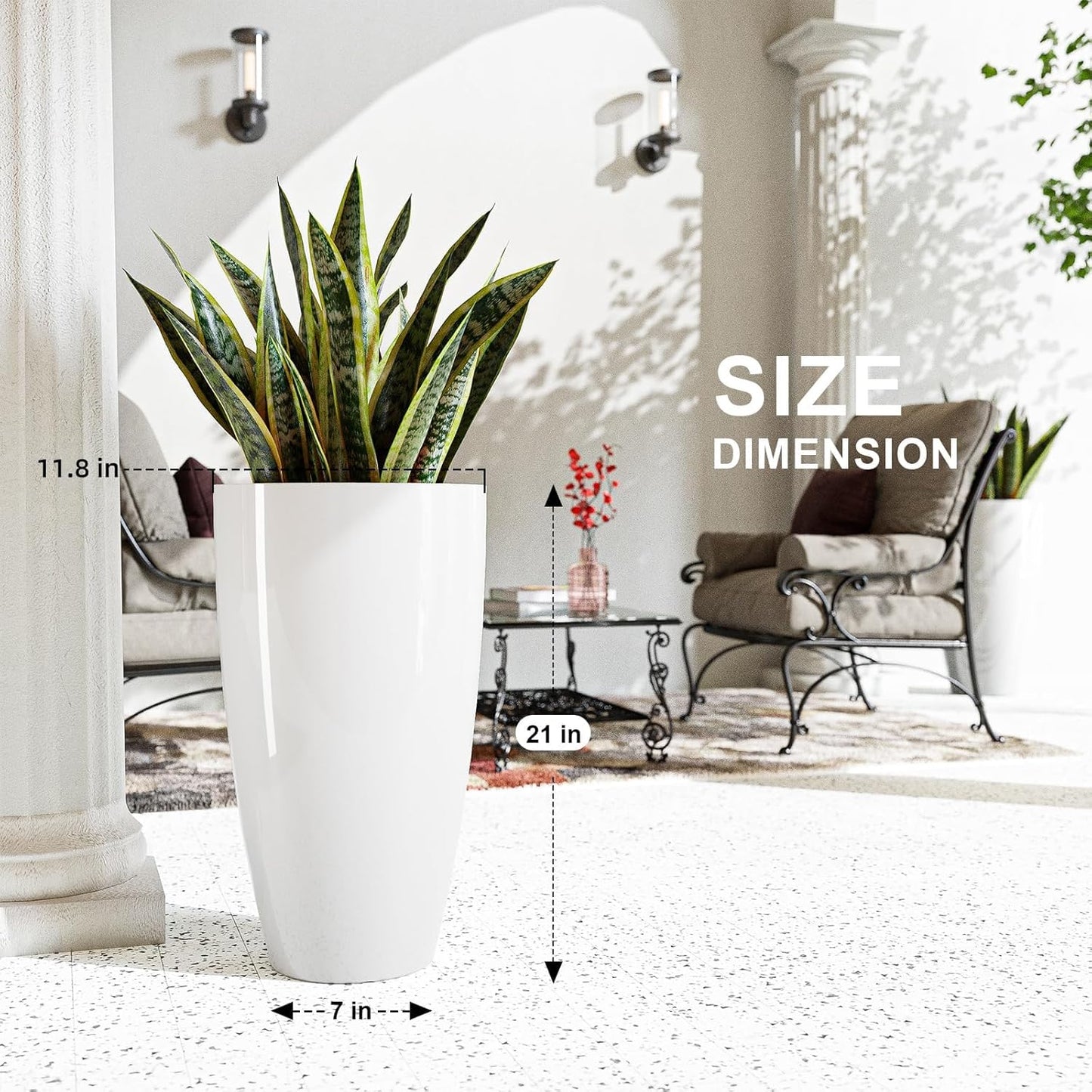 QCQHDU 21 inch Tall Planters for Outdoor & Indoor Plants, Set of 2 Large Outdoor Planters with Drainage Hole for Front Porch, Patio, Garden, White