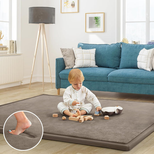 Baby Play Mat for Floor Tummy Time Mat Nursery Muscle Area Rug Playroom Rug Tatami 47"*47" Memory Foam 1.3" Thick Crawling For Babies,Toddlers, Infants, Kids,Floor(Brown)