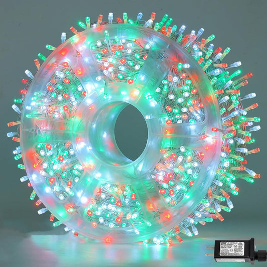 YEGUO 165ft 500 LED Christmas Lights Outdoor Waterproof, Clear Wire String Lights Indoor Plug in, 8 Modes Clear Wire Twinkle Tree Light for Xmas Party Garden(Red White and Green)