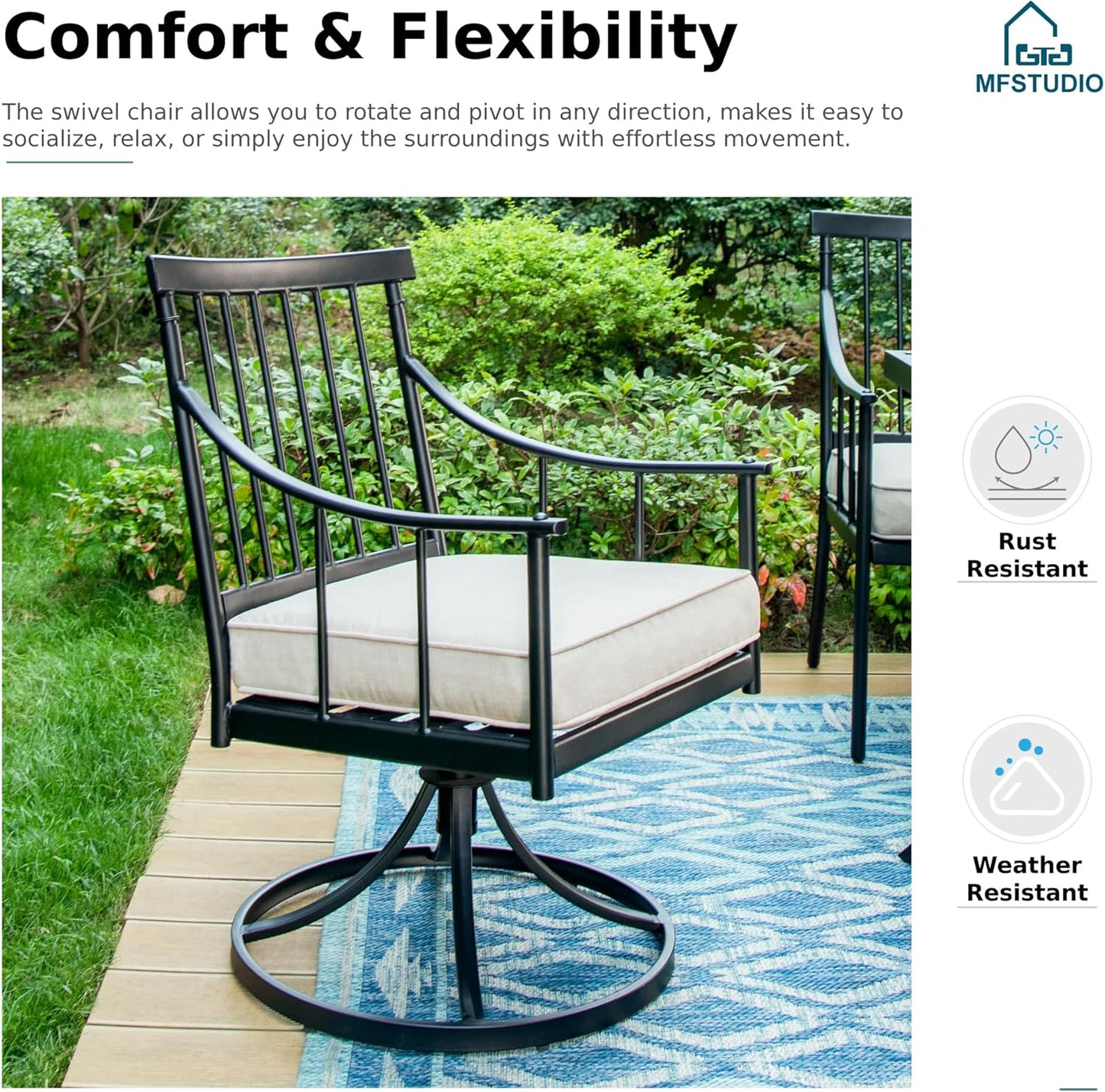 MFSTUDIO Patio Dining Set for 8, Expandable Patio Table and Chairs Set, 9 Piece Metal Outdoor Dining Set, Outdoor Patio Furniture Set for Deck Backyard Poolside Garden