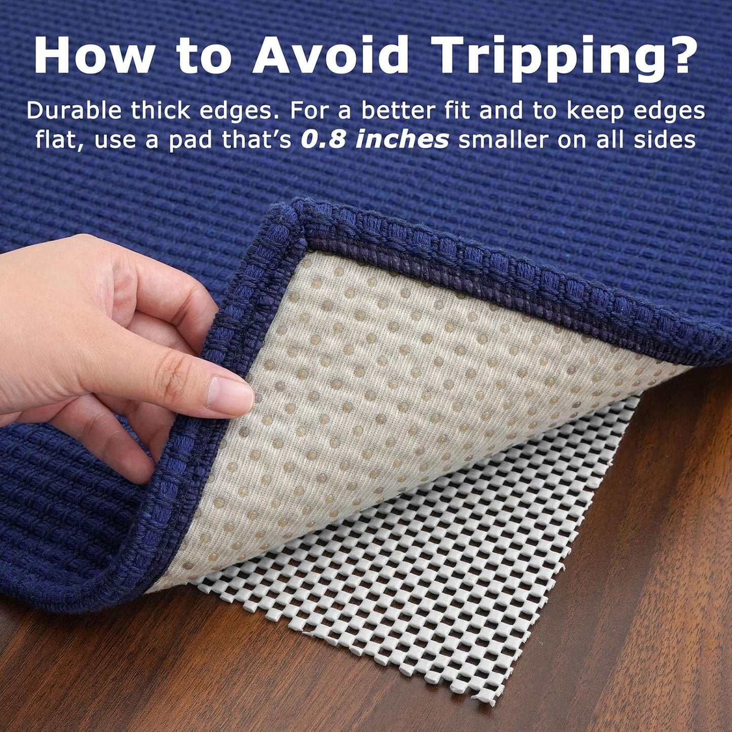 KOZYFLY Washable Area Rug 6x9 ft Rubber Backed Non Slip Rugs for Living Room Braided Cotton Bedroom Rug Woven Office Rugs Indoor Floor Carpets for Dining Bedroom Living Room, Royal Blue/Navy