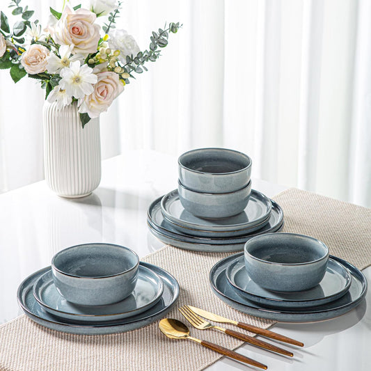 AmorArc Stoneware Dinnerware Sets for 8,Round Reactive Glaze Ceramic Plates and Bowls Set,Highly Scrath Resistant | Dishwasher & Microwave Safe Dishes Set,Service for 8 (24pc)