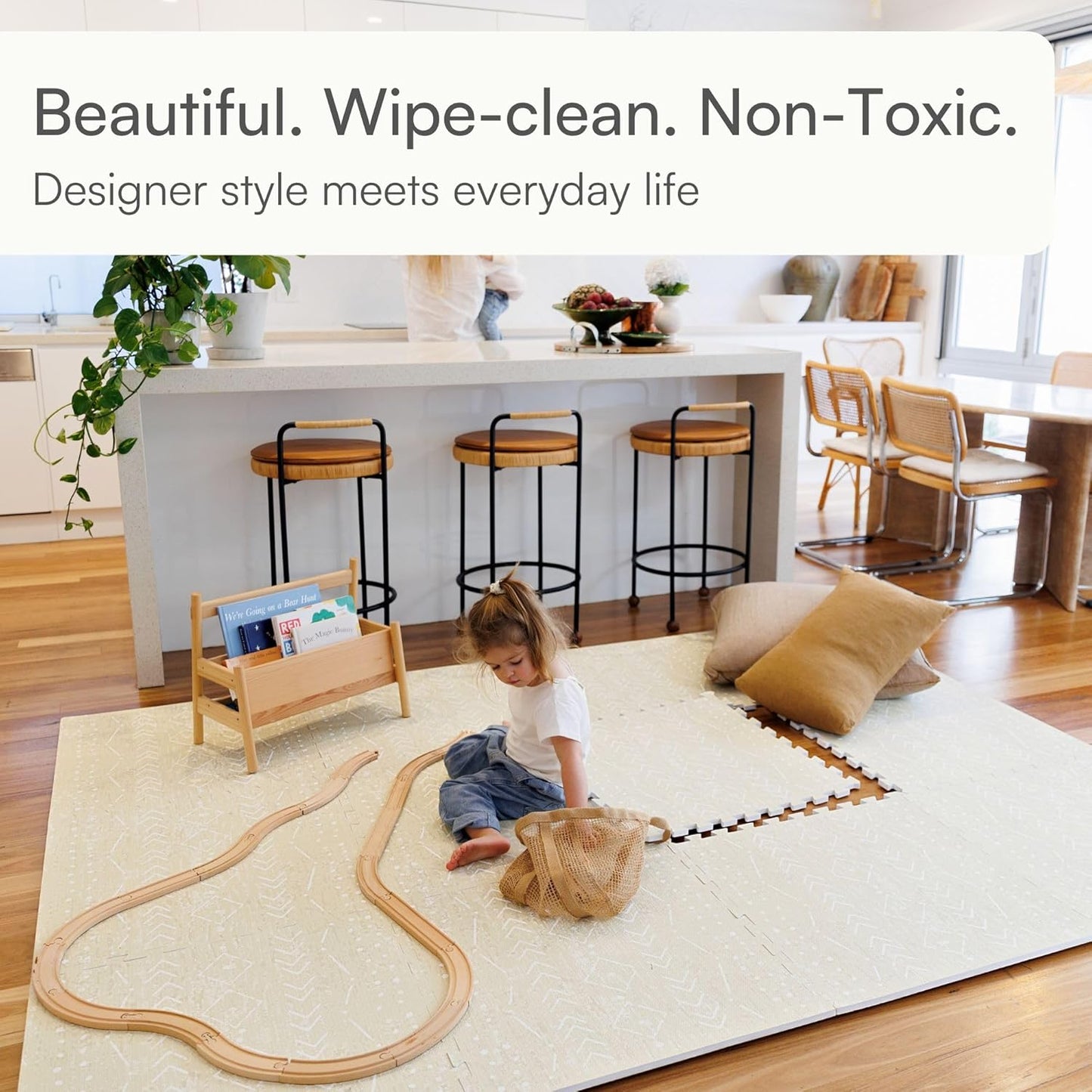 Baby Play Mat for Floor – 6x8ft Beige | Soft Non Toxic Premium EVA Foam Tiles for Tummy Time, Crawling & Playroom – Waterproof Interlocking Floor Mat for Babies & Toddlers by Lillefolk (12 Tiles)