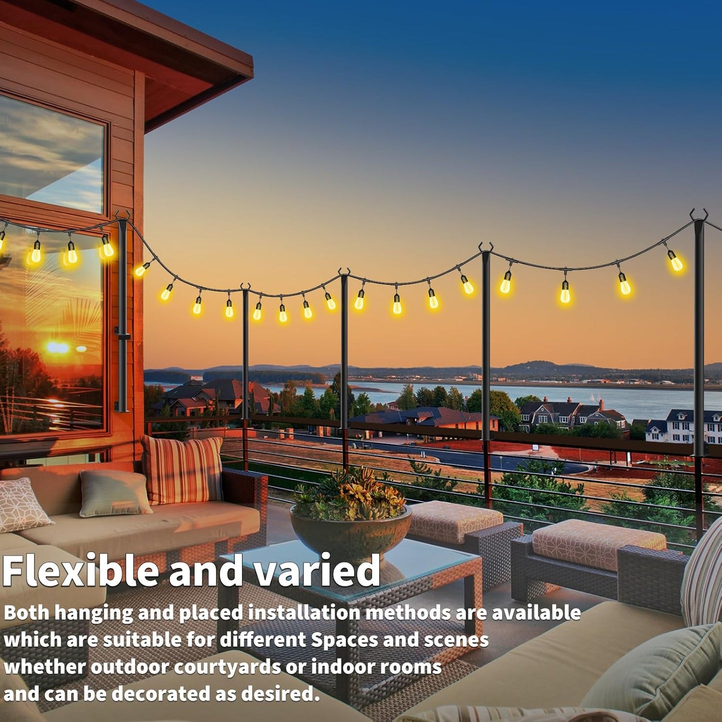 AILBTON 8 Pack 5Ft String Light Poles,Light Poles for Outside String Lights,Outdoor Light Poles with Fence Bracket,Metal Pole Stand for Patio,Backyard,Deck