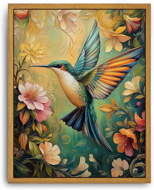 Framed Vintage Wall Art, Boho Canvas Wall Art, Dark Flowers Pictures, Nature Botanical Wall Decor, Bird Animal Paintings Prints, for Living Room Bedroom Home Decor 12x16in