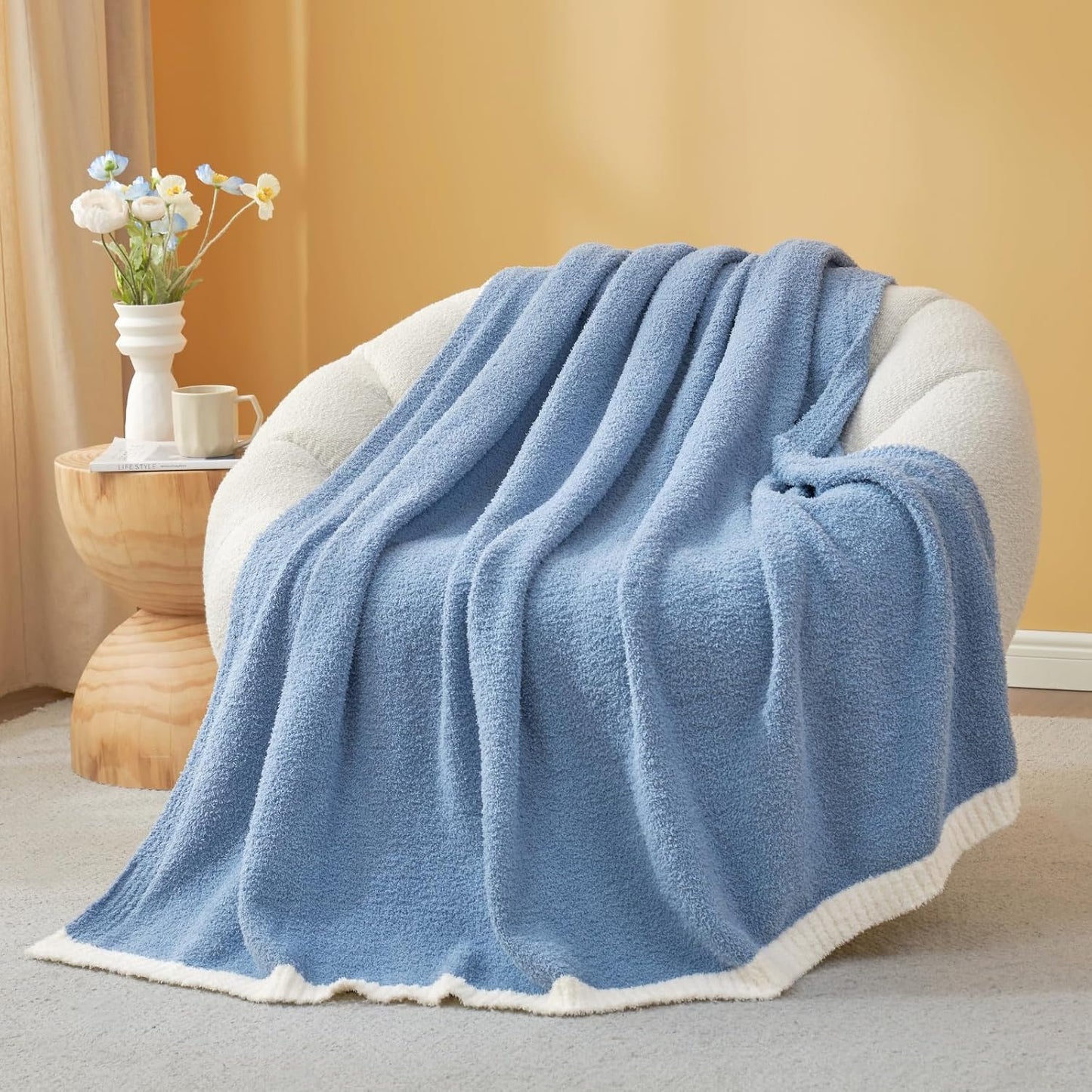 Snuggle Sac Ultra Soft Throw Blanket for Couch Bed Sofa 50x60 inches, Reversible Blue Blanket Microfiber Fluffy Fuzzy Cozy Knit Throws for Women Mothers Birthday Gifts