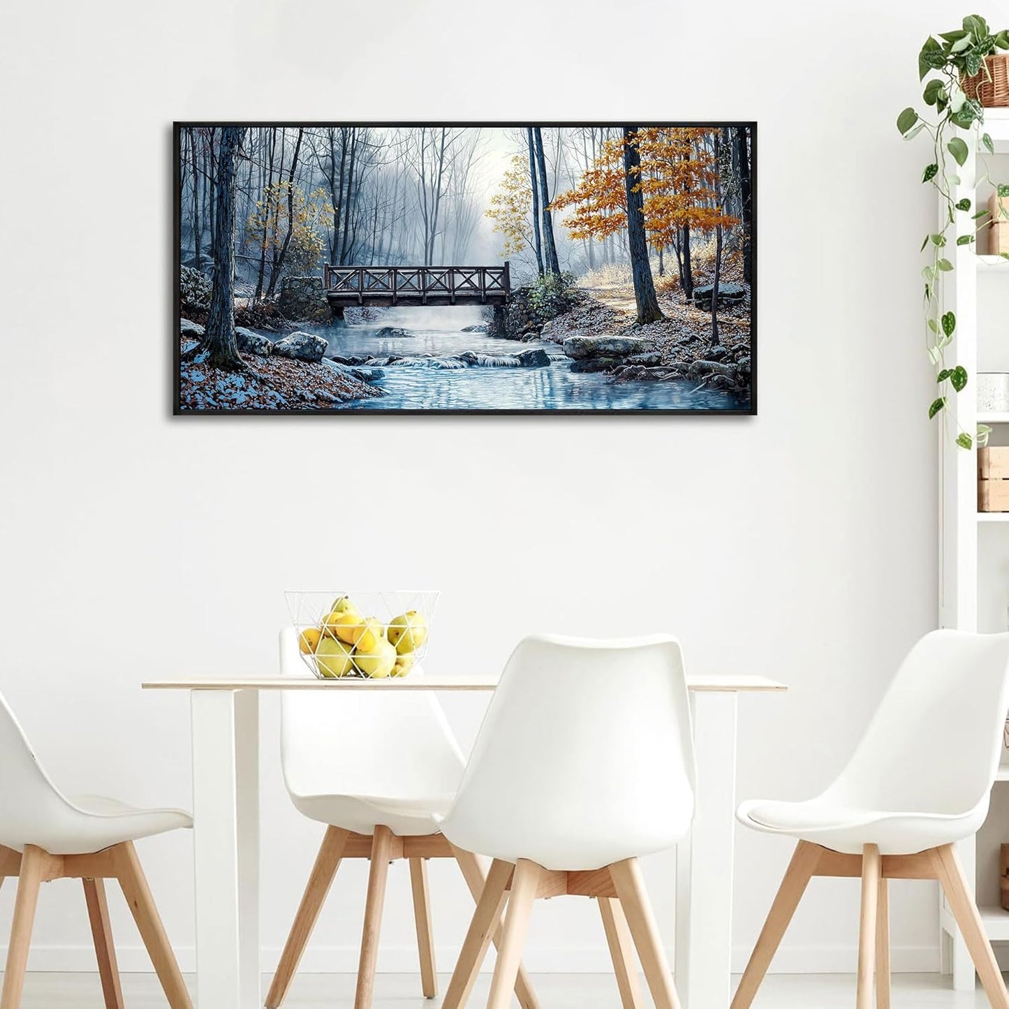 yiijeah Living Room Wall Art - Modern Wall Decor for Bedroom Office Decor Mountain Forest Landscapes Village Bridge Painting Framed Canvas Prints Ready to Hang Wall Pictures Home Decor