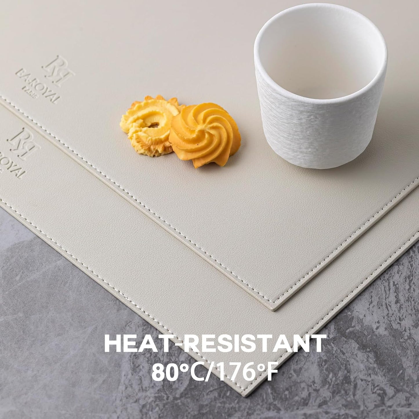 Faux Leather Placemats Set of 8 Vinyl Washable Wipeable Table Mats for Kitchen Dining Table Heat Resistant Waterproof Modern Indoor/Outdoor Placemats Non-Slip Easy Clean Place Mats-Cream White