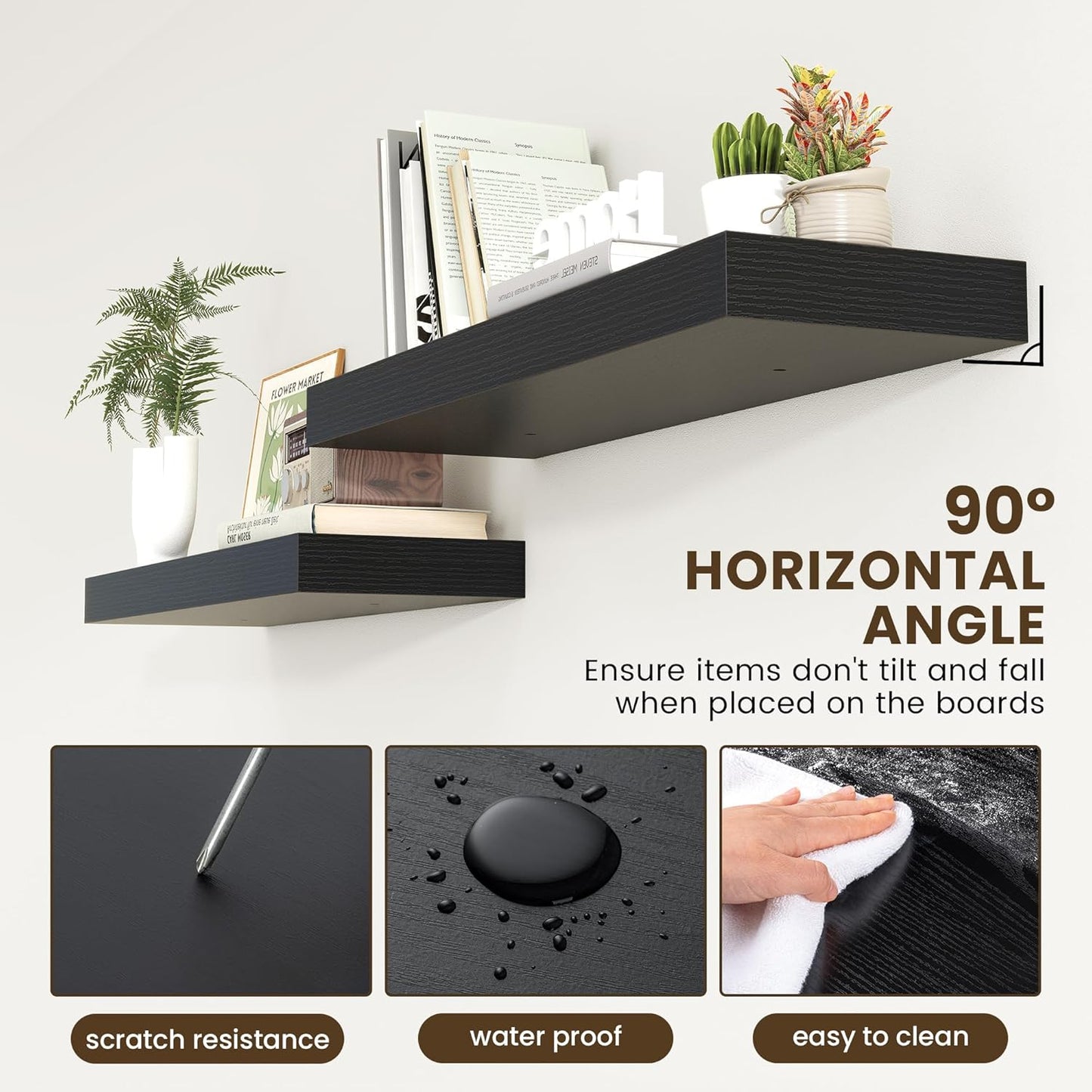 Deep Floating Shelves for Wall Black - 36 Inch Wide x 12 Inch Deep Black Floating Shelf Set of 1-36W x 12D Rustic Wood Wide Wall Shelves - Bookshelf Laundry Shelf TV Shelf